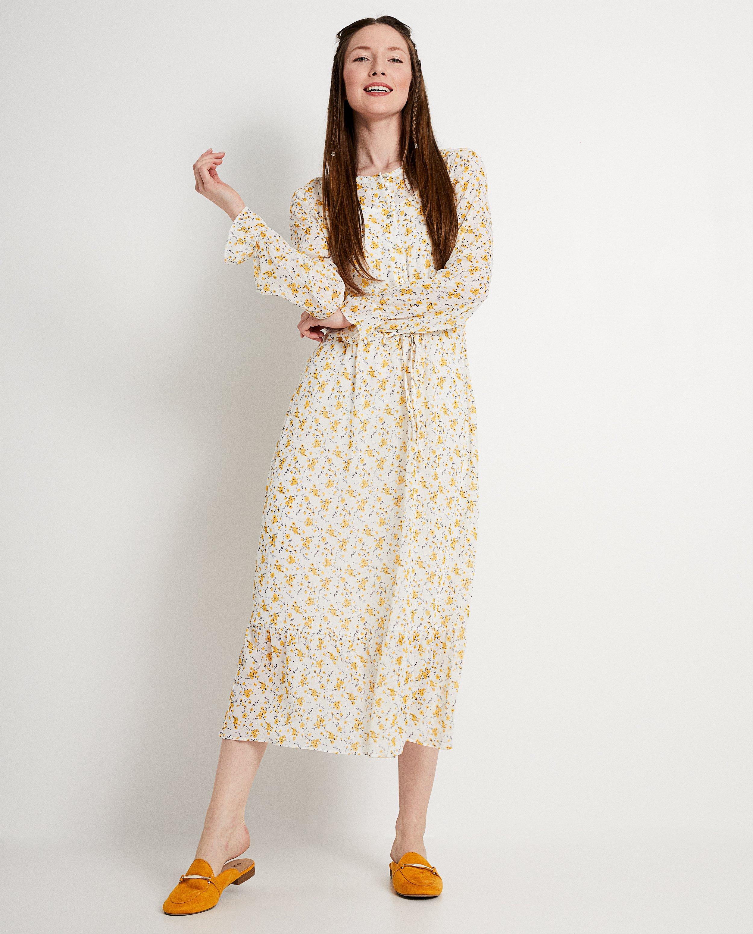 Witte jurk met gele bloemenprint - vintage - JBC