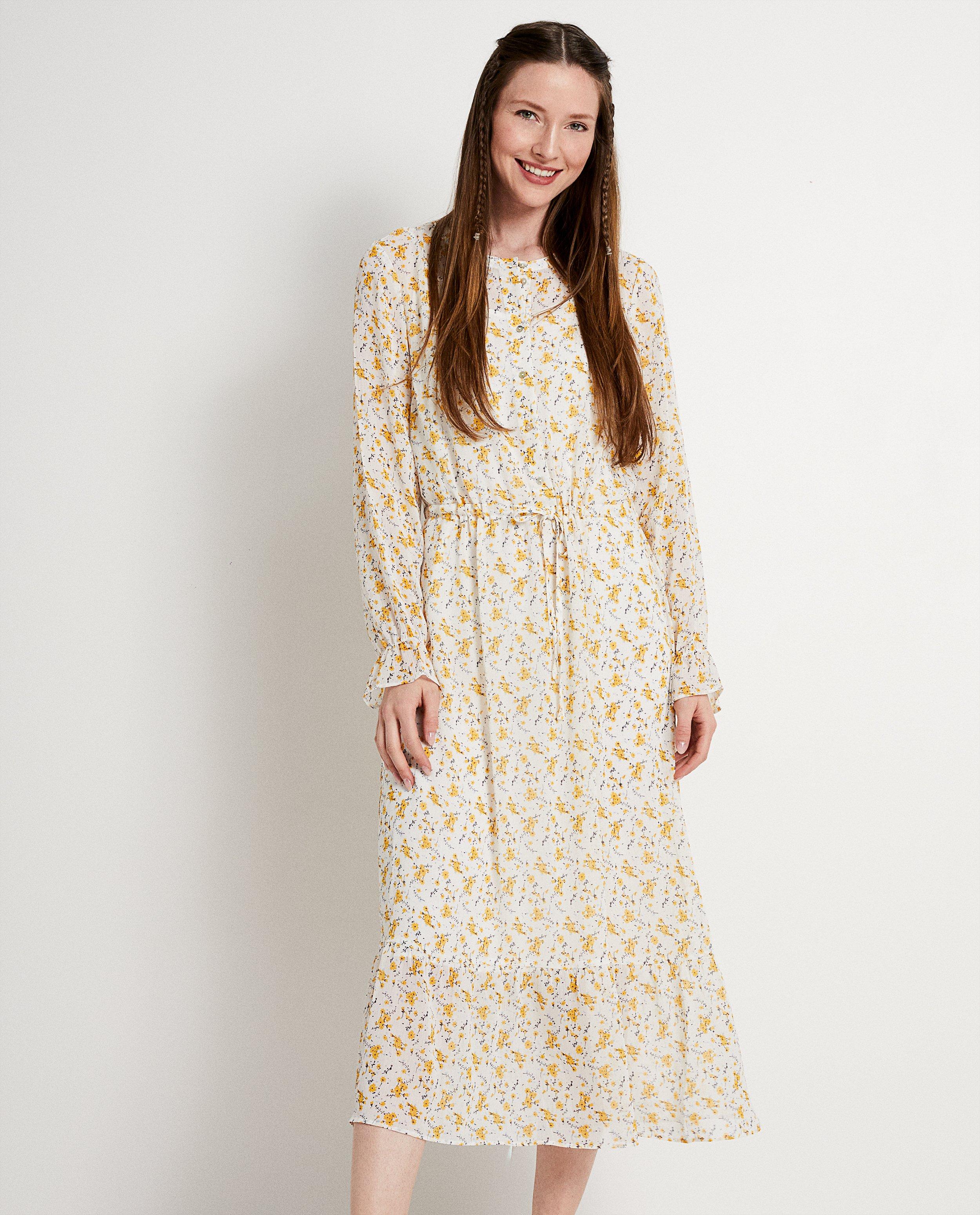 Kleedjes - Witte jurk met gele bloemenprint