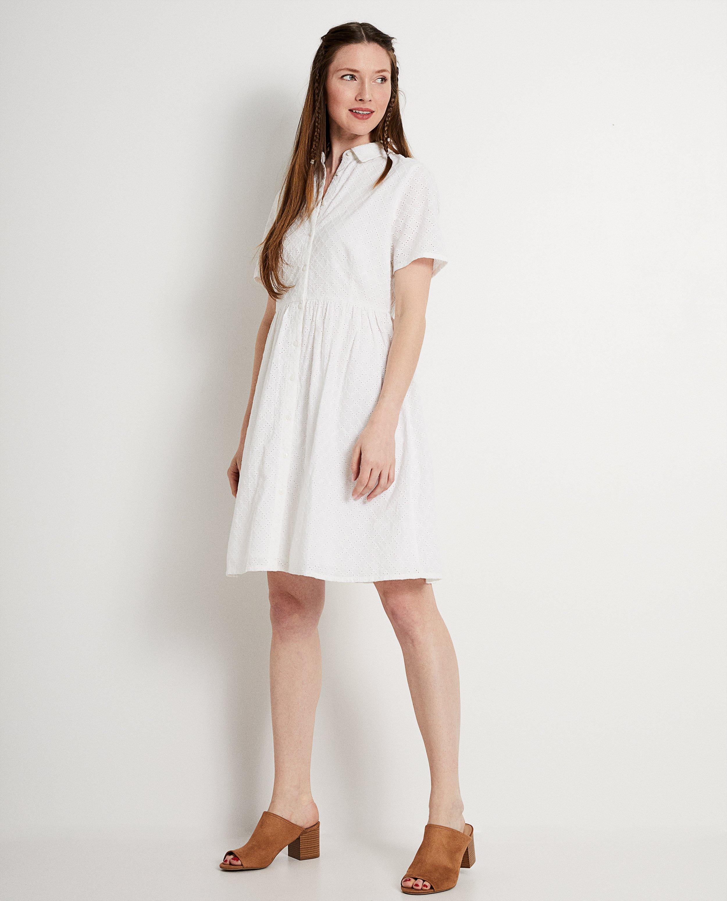 Witte jurk met broderie anglaise - gaatjeskant - JBC