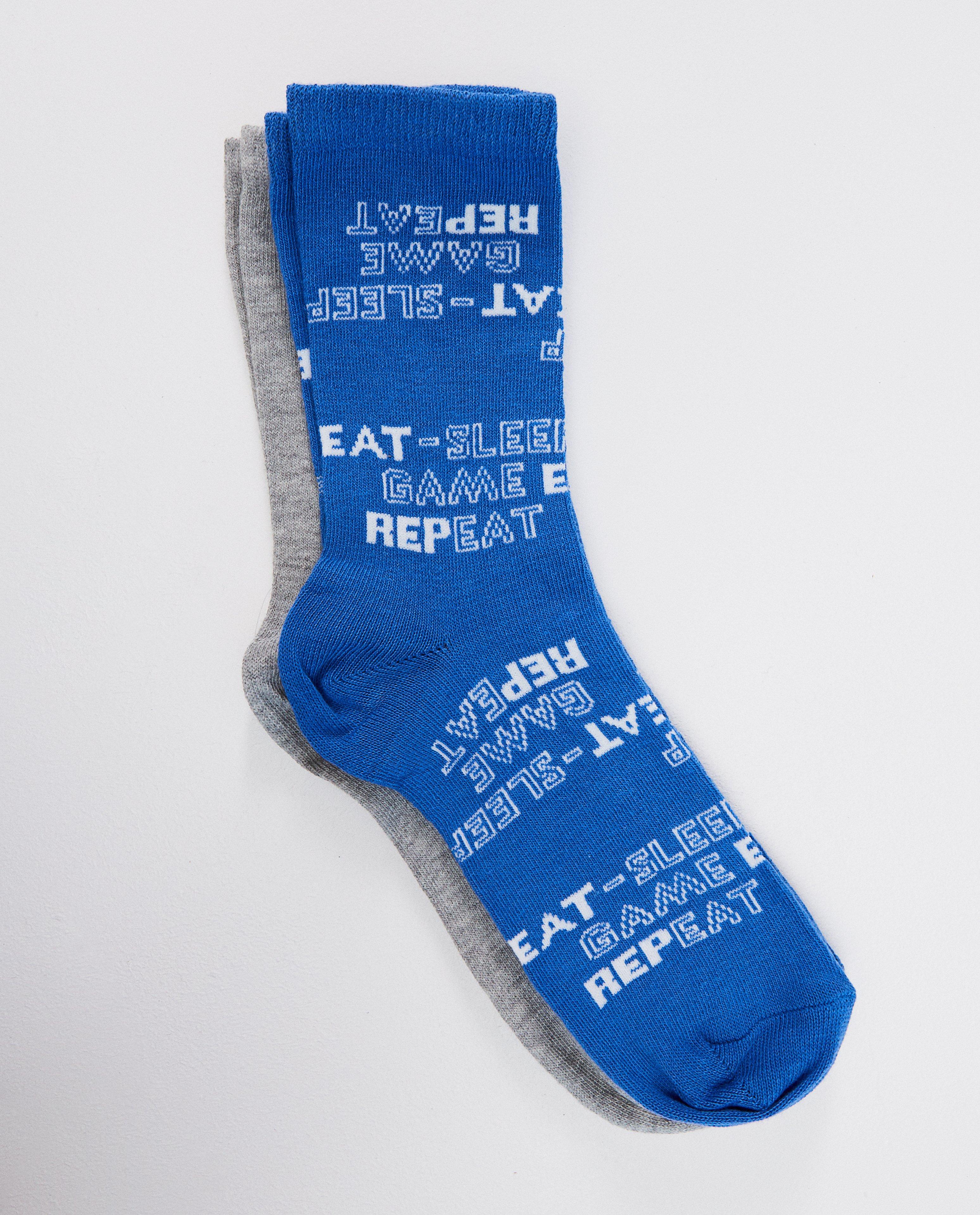 Set van 2 paar kousen - opschrift - in blauw en grijs - JBC