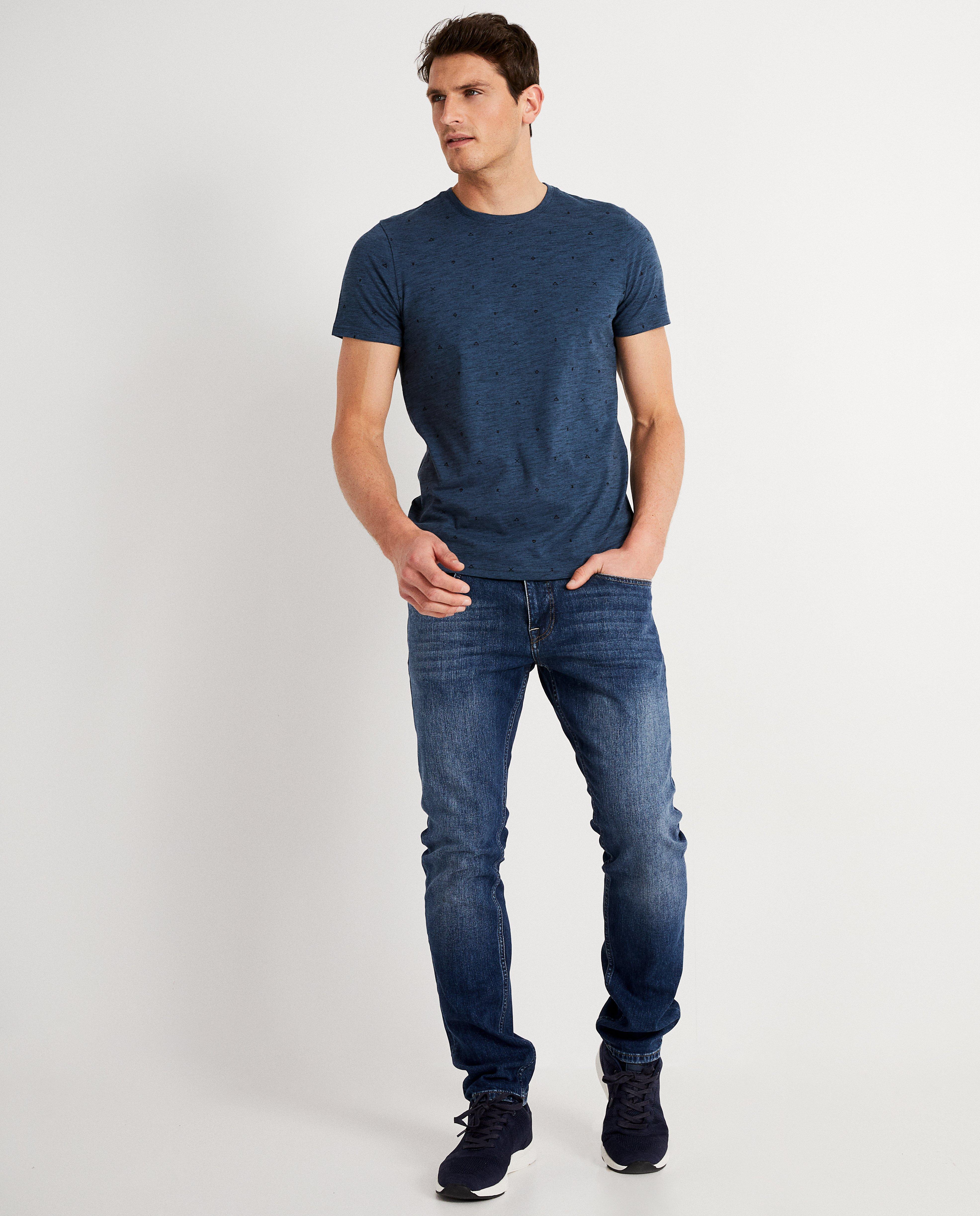 T-shirt bleu à imprimé - chiné - JBC