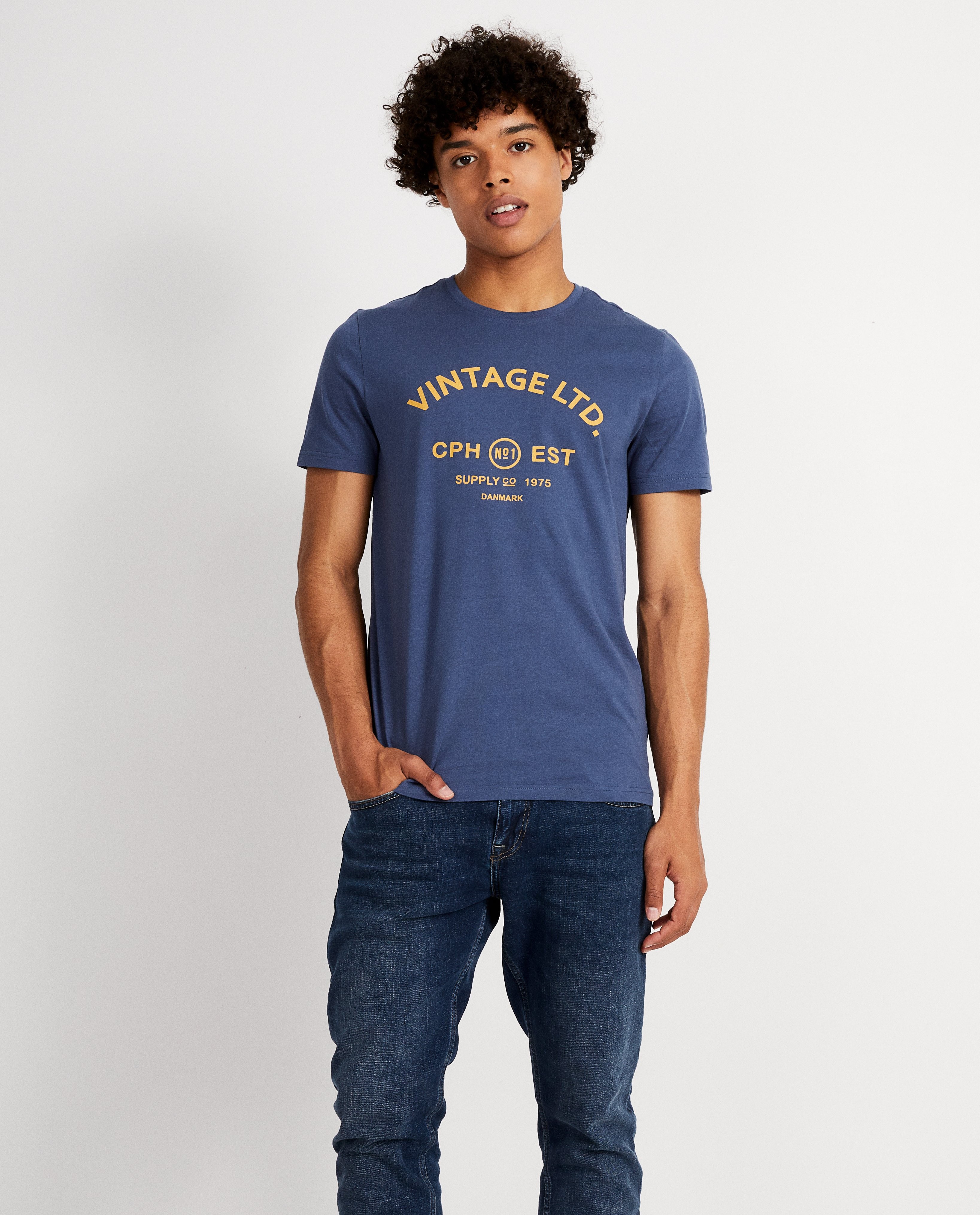 T-shirts - T-shirt bleu avec imprimé vintage