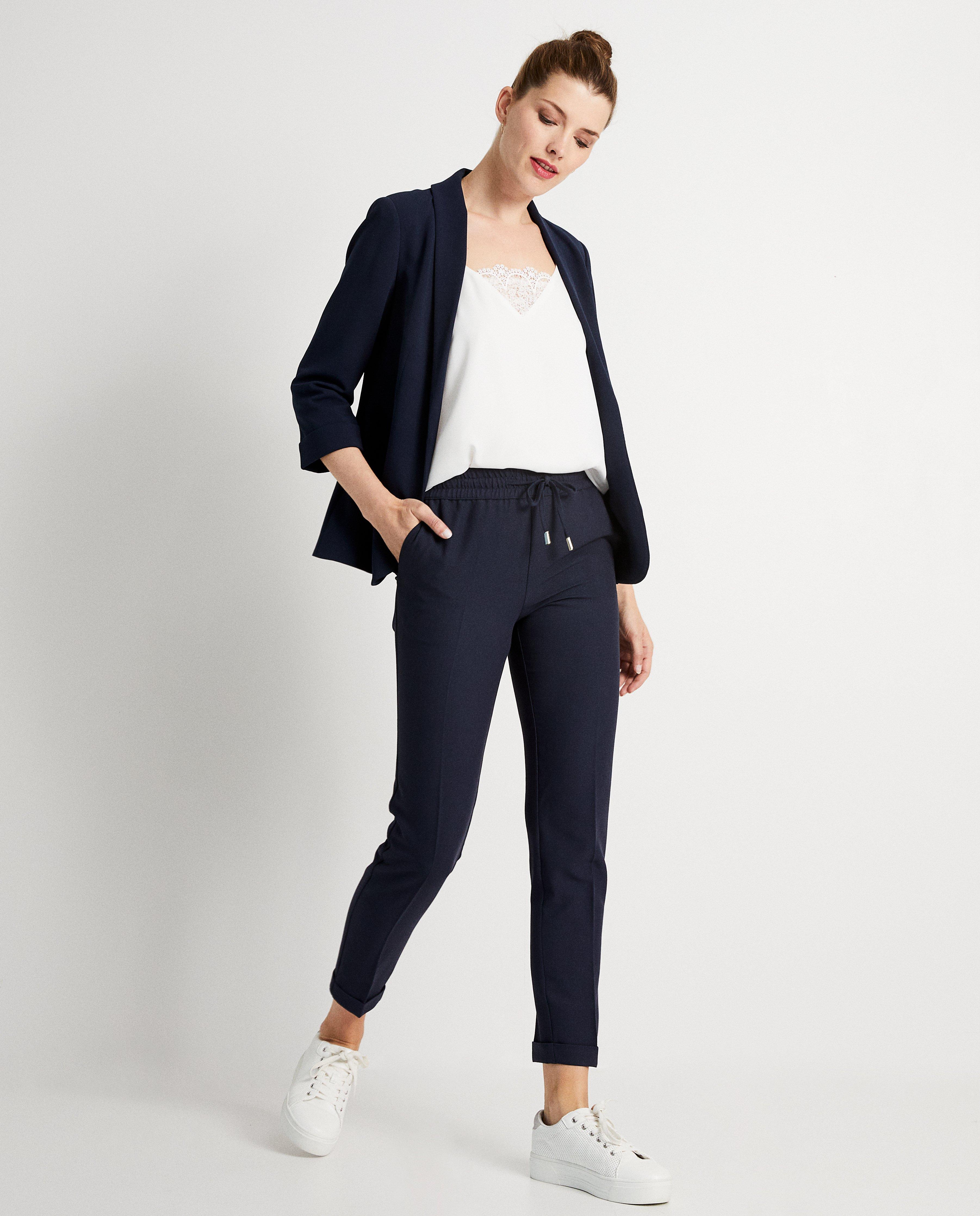 Marineblauwe soepele blazer - met sjaalkraag - JBC