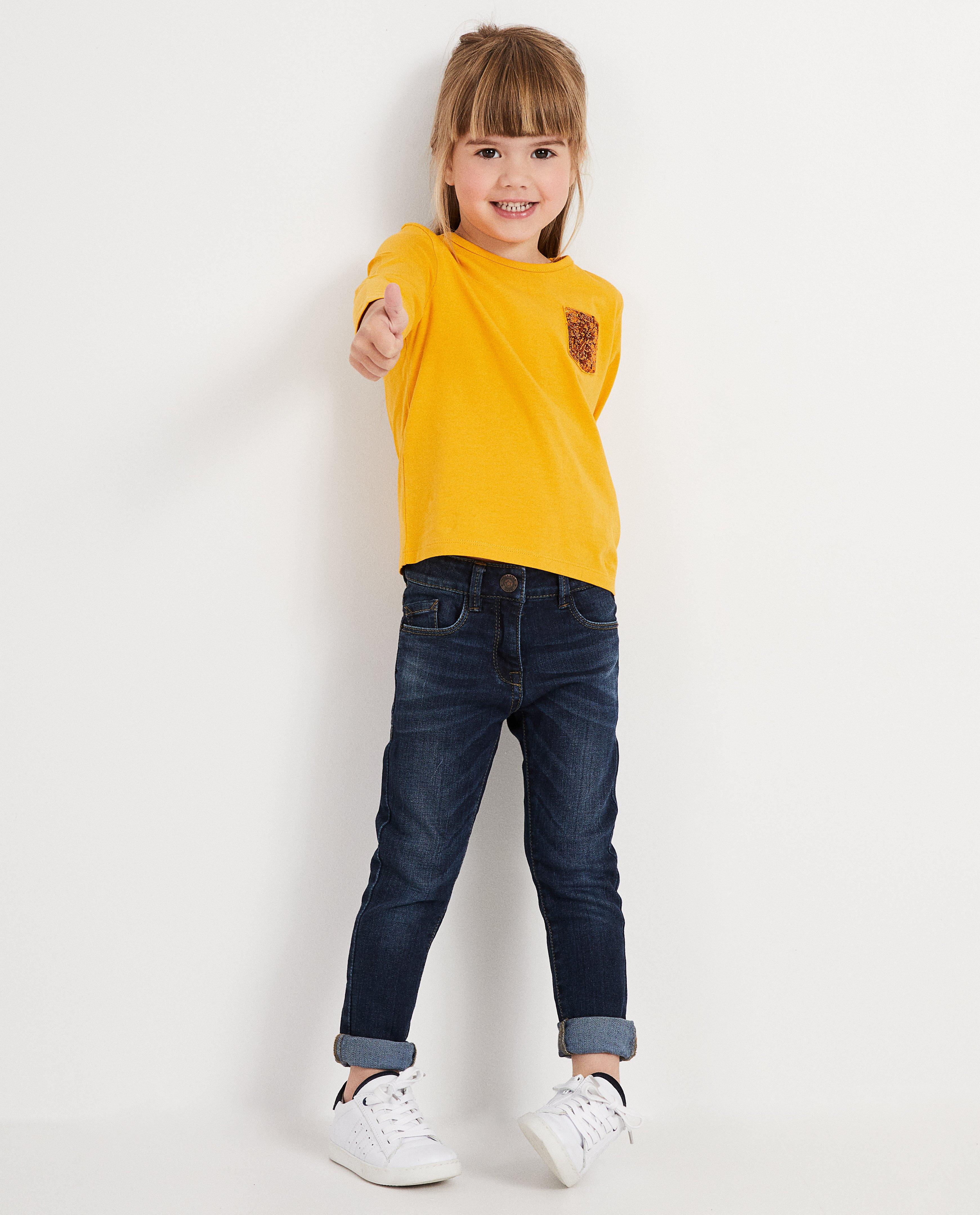 Gele longsleeve van biokatoen - met pailletten - JBC