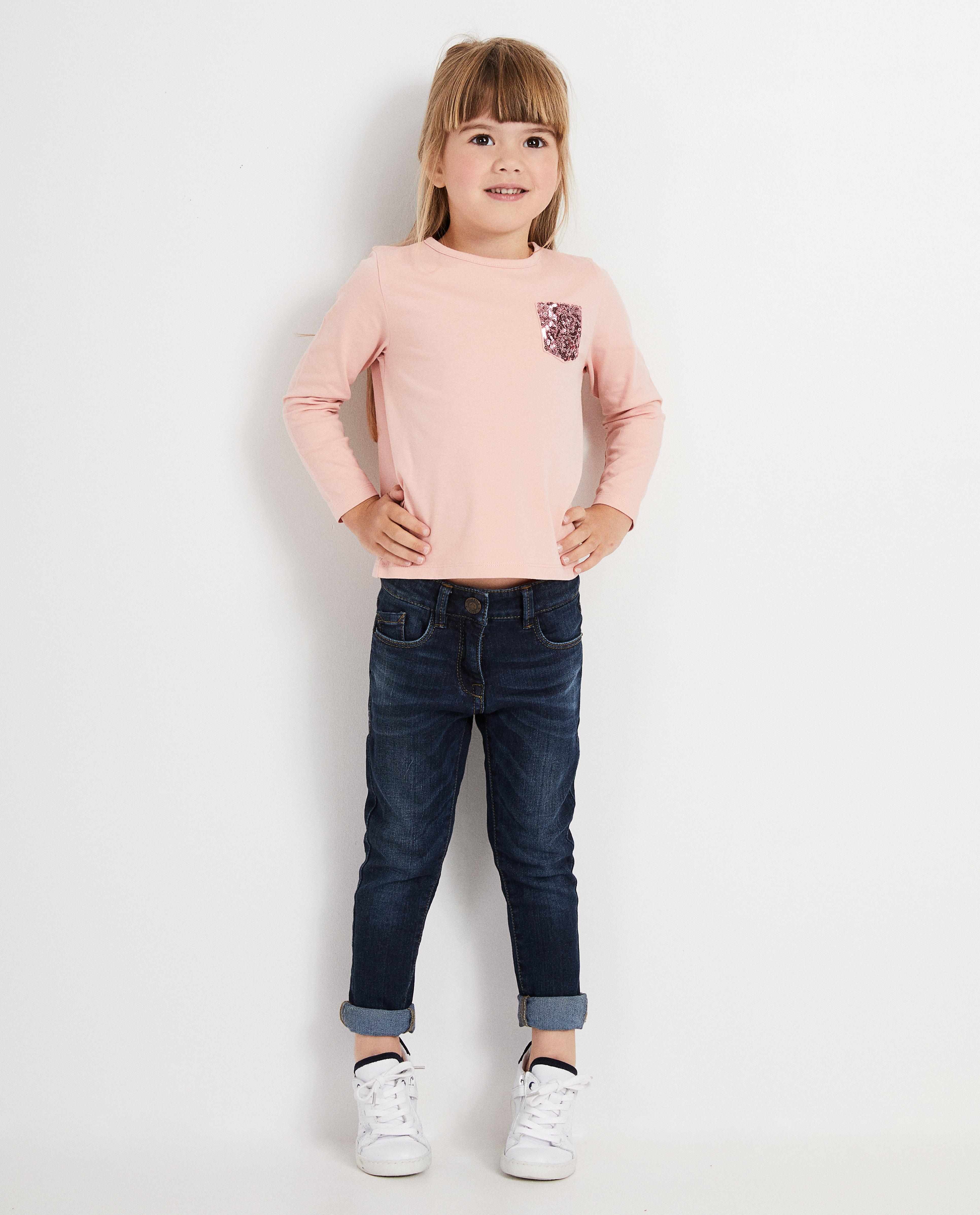 Roze longsleeve van biokatoen - met pailletten - JBC