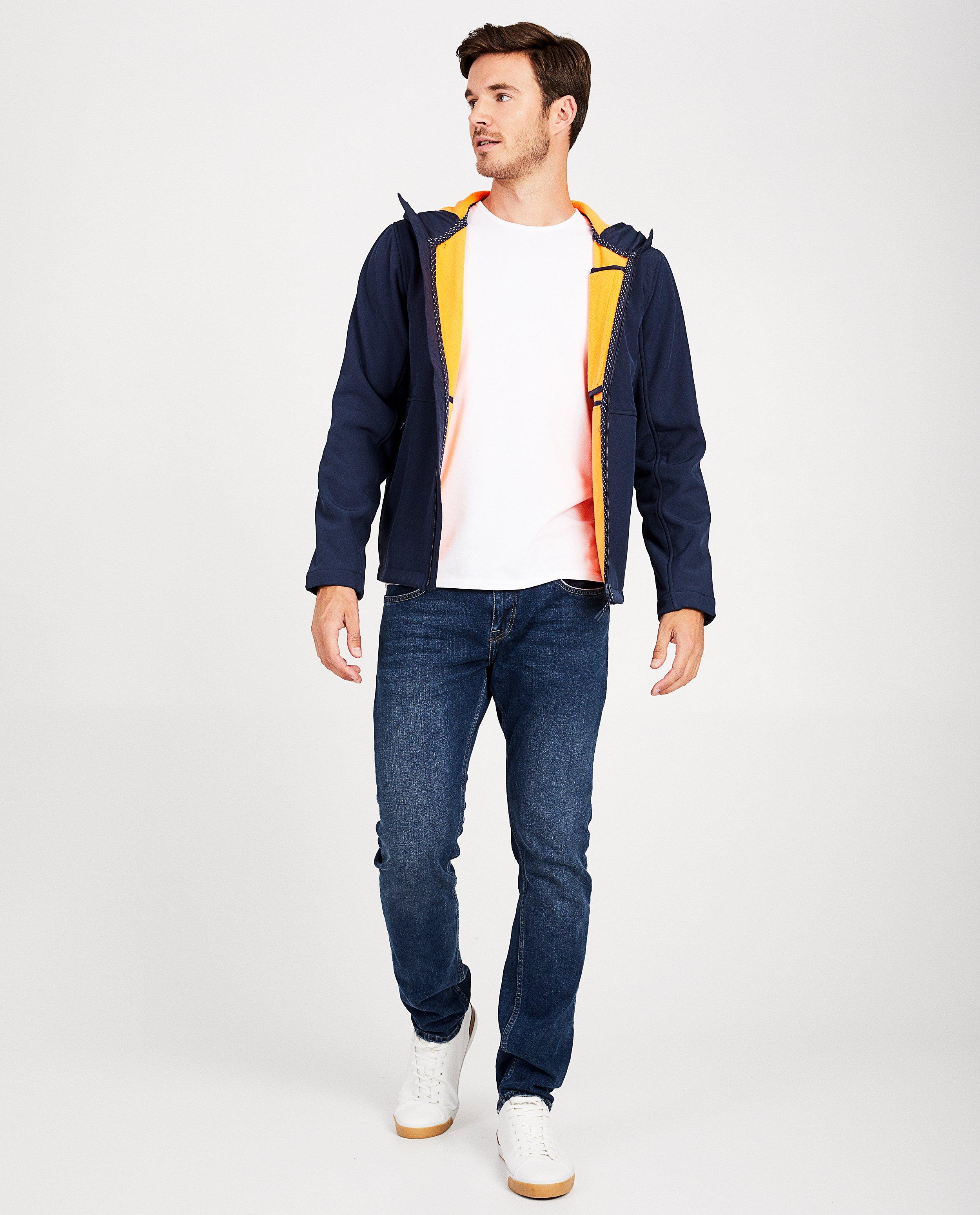 Blauwe softshell jas - met oranje voering - JBC