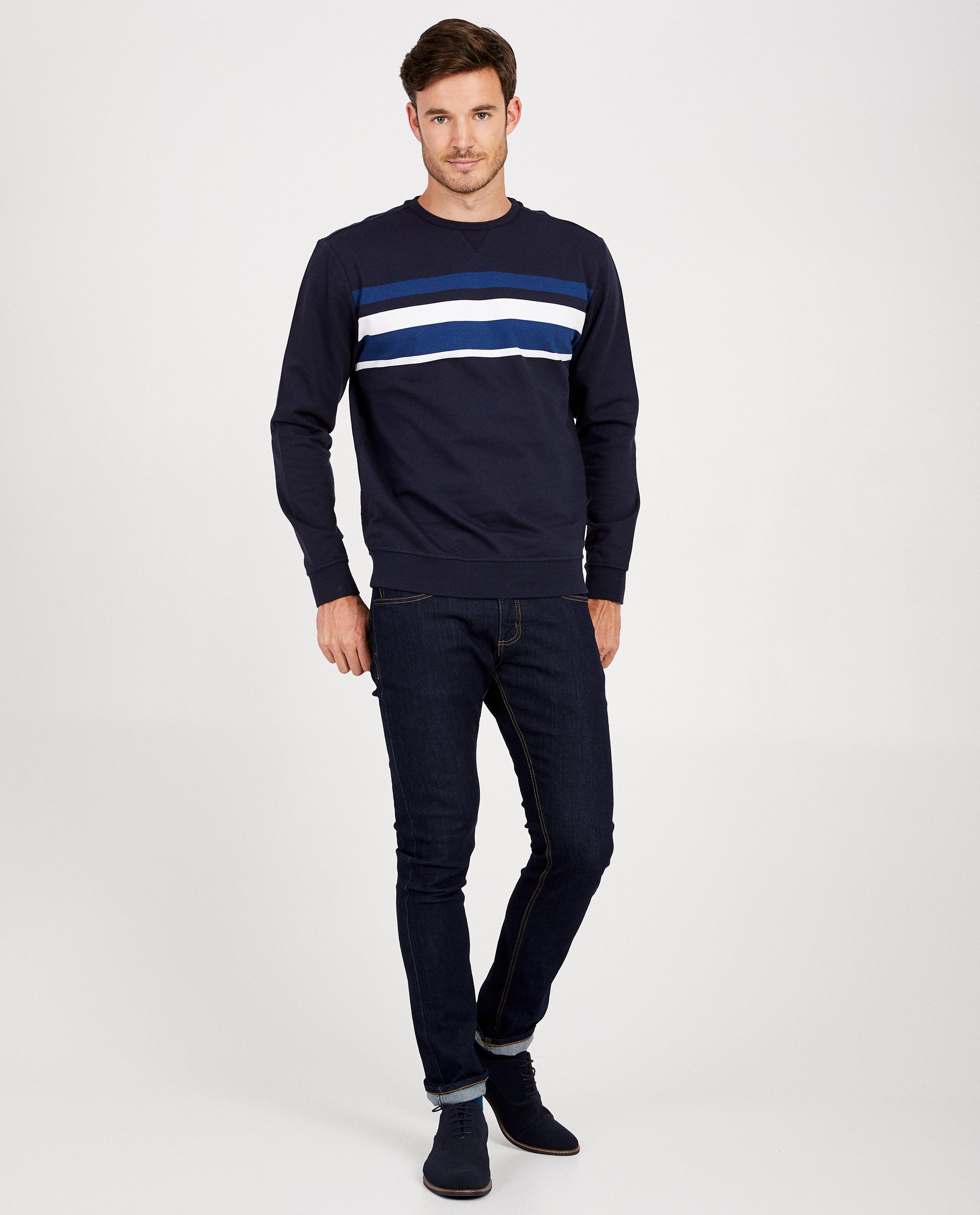 Sweat bleu rayé - color block - JBC