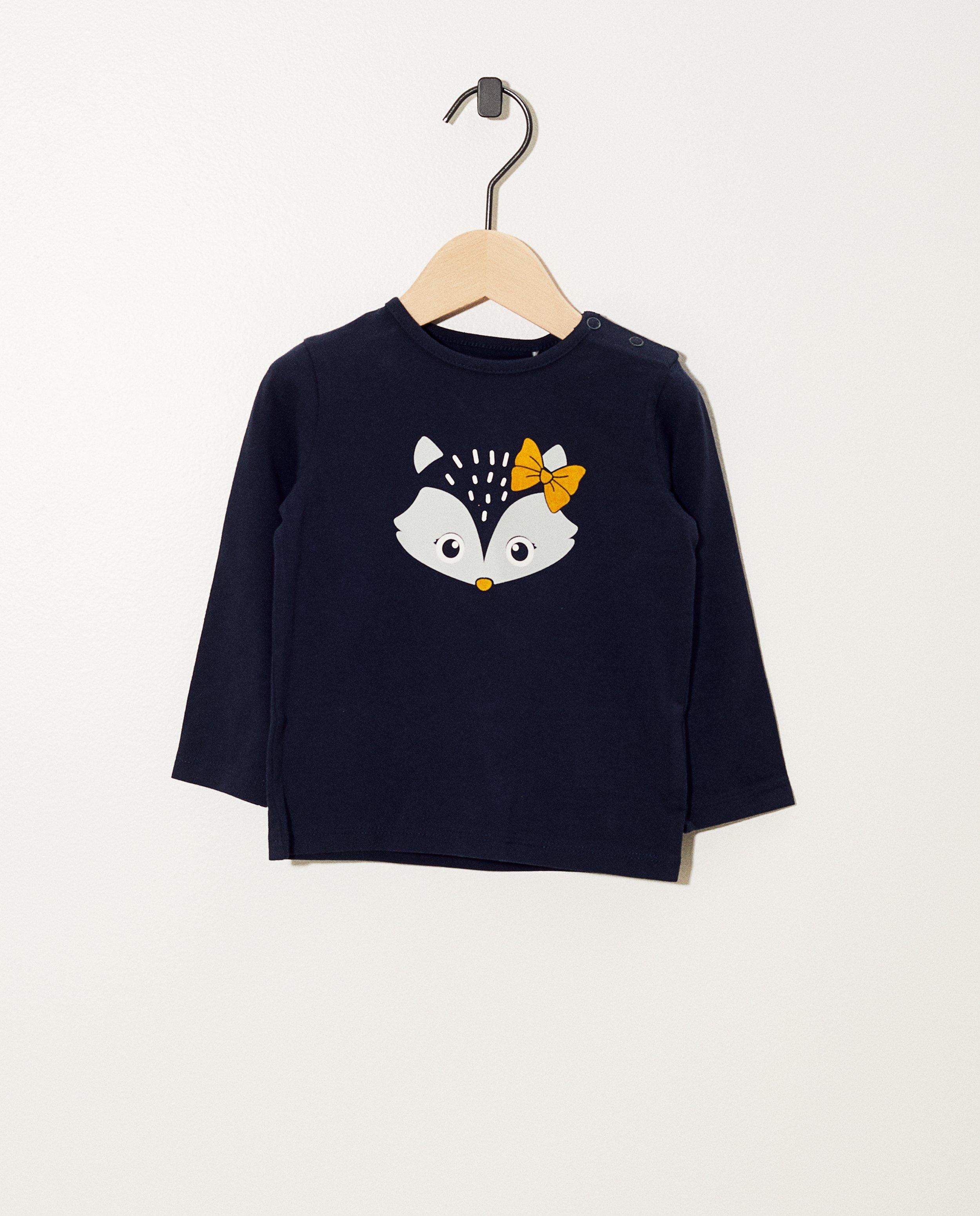 T-shirt bleu à manches longues - coton bio, imprimé - JBC