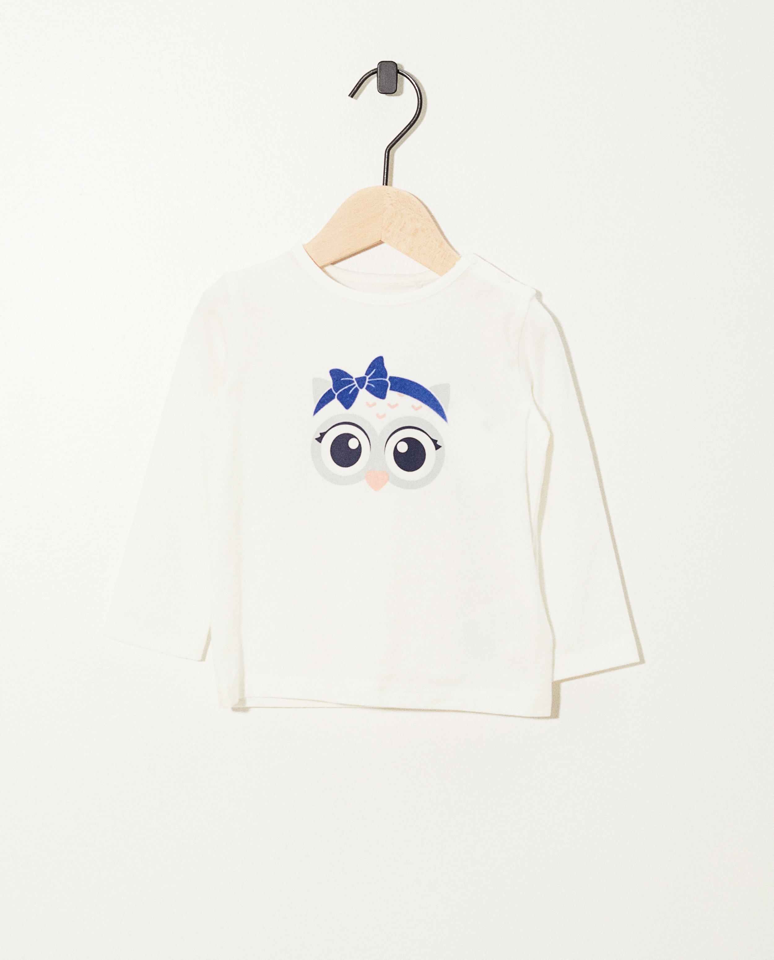 T-shirt blanc à manches longues - coton bio, imprimé - JBC