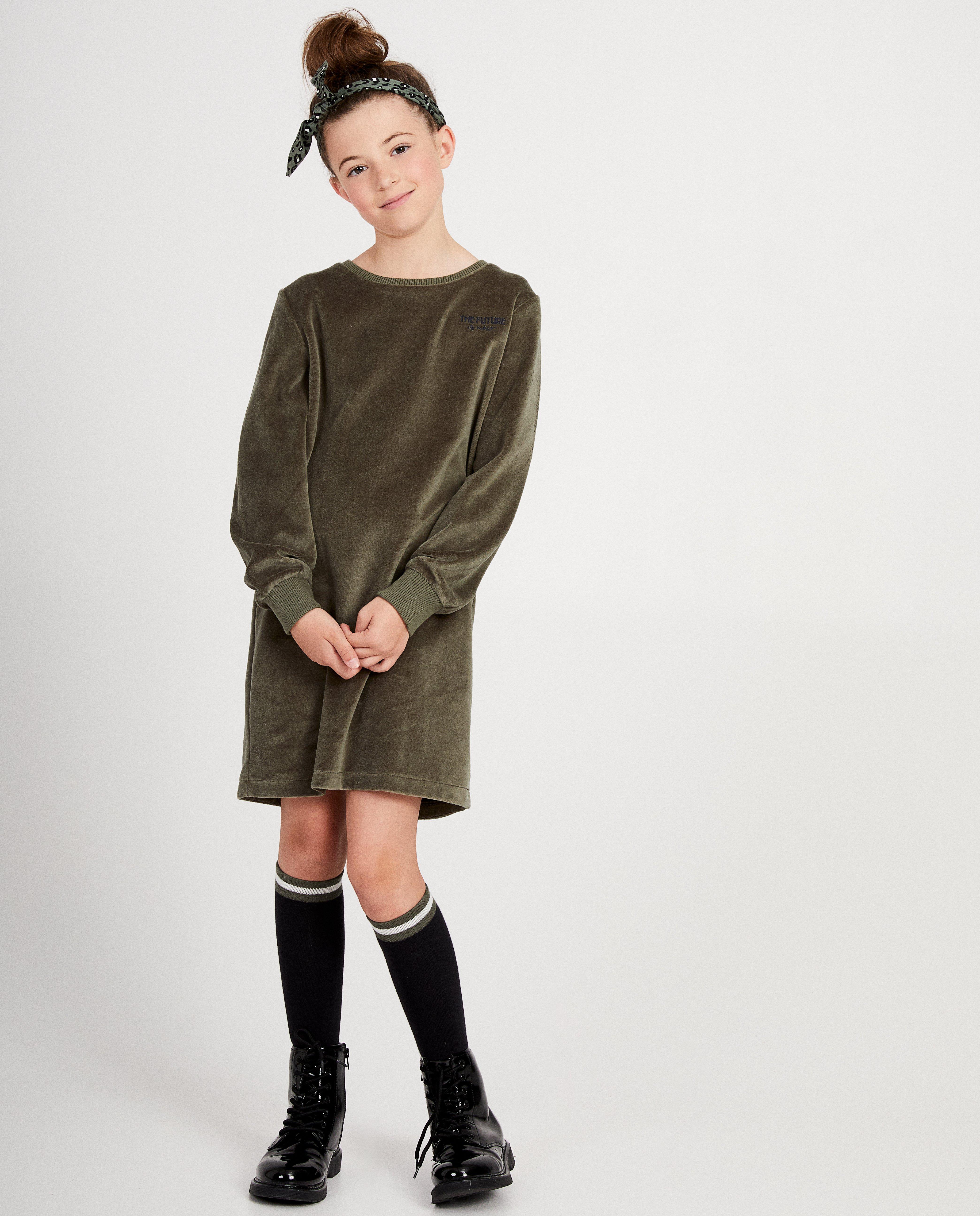 Robe molletonnée verte - en velours, inscription - JBC