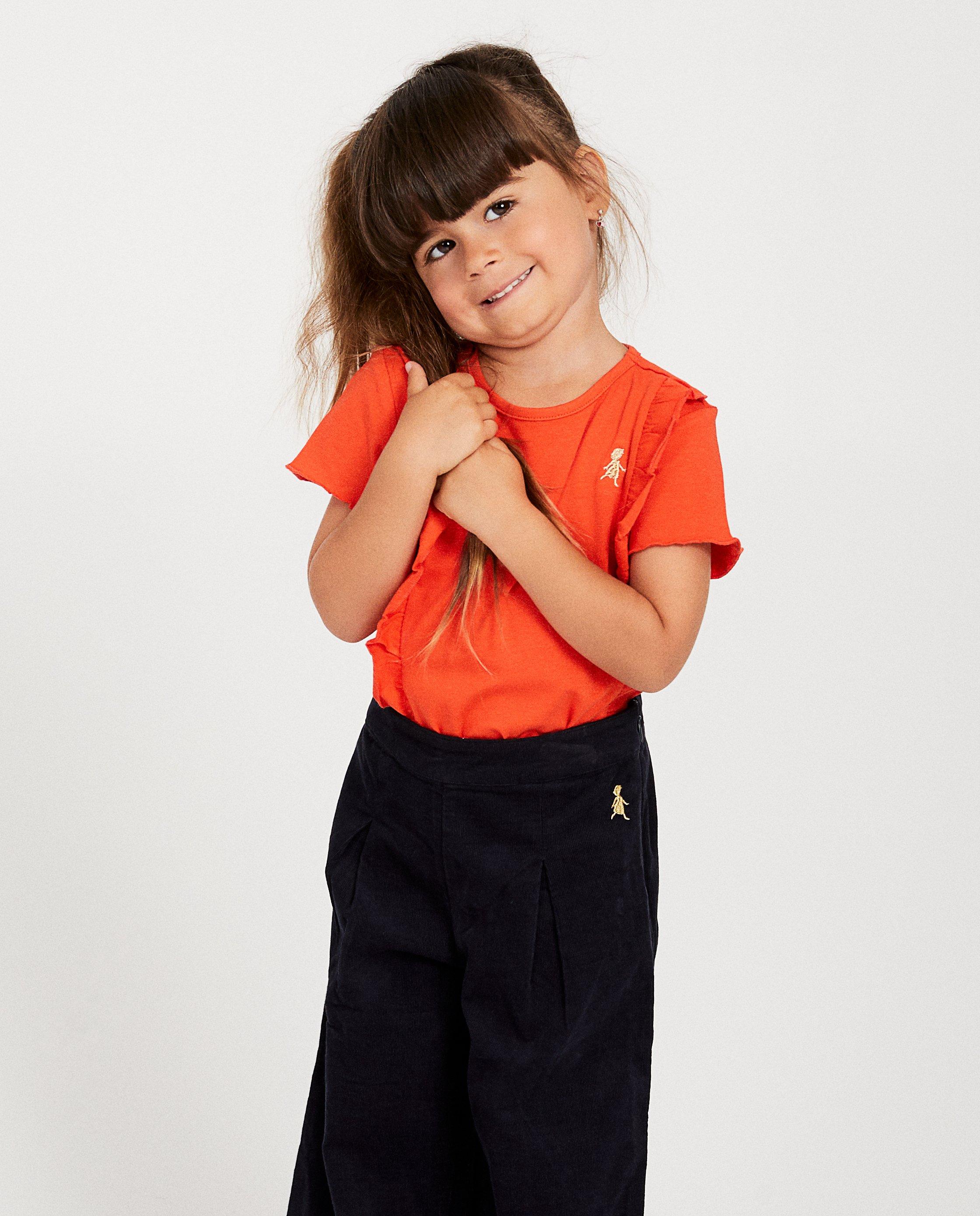 T-shirts - Koraalrood shirt met ruches Heidi