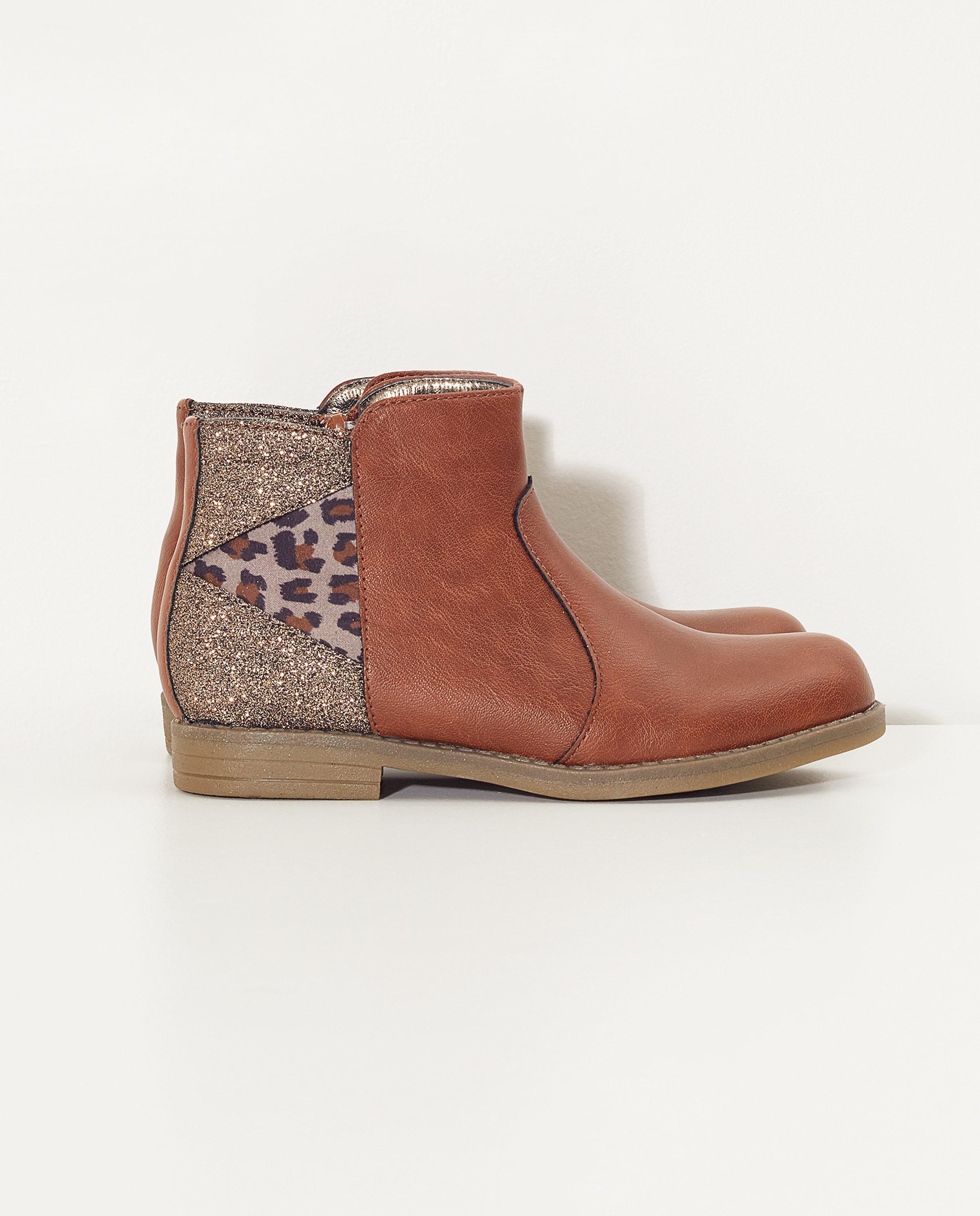 Bruine enkellaarsjes, maat 33-38 - met glitter - Sprox