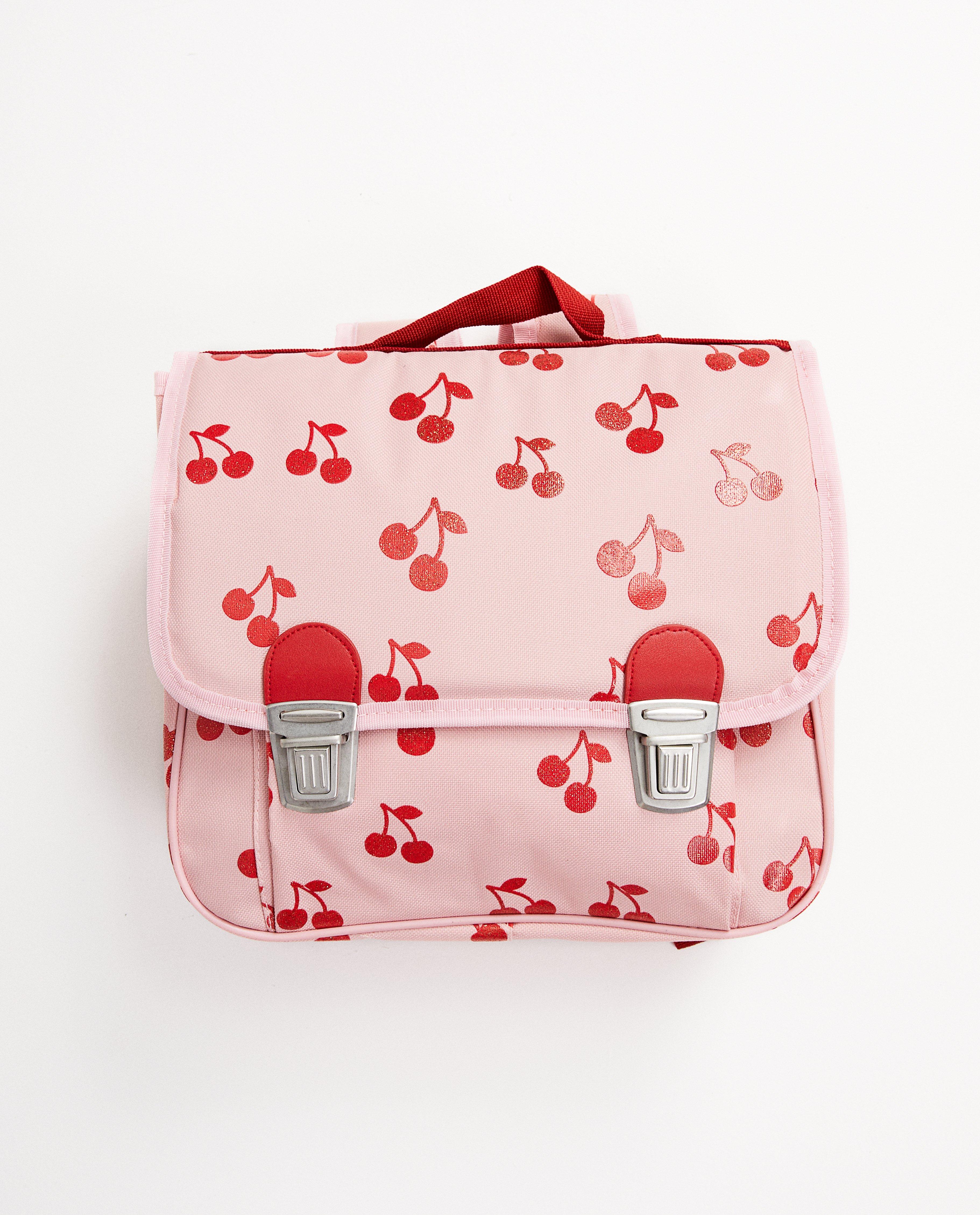 Cartable rose, imprimé de cerises - sur toute la surface - JBC