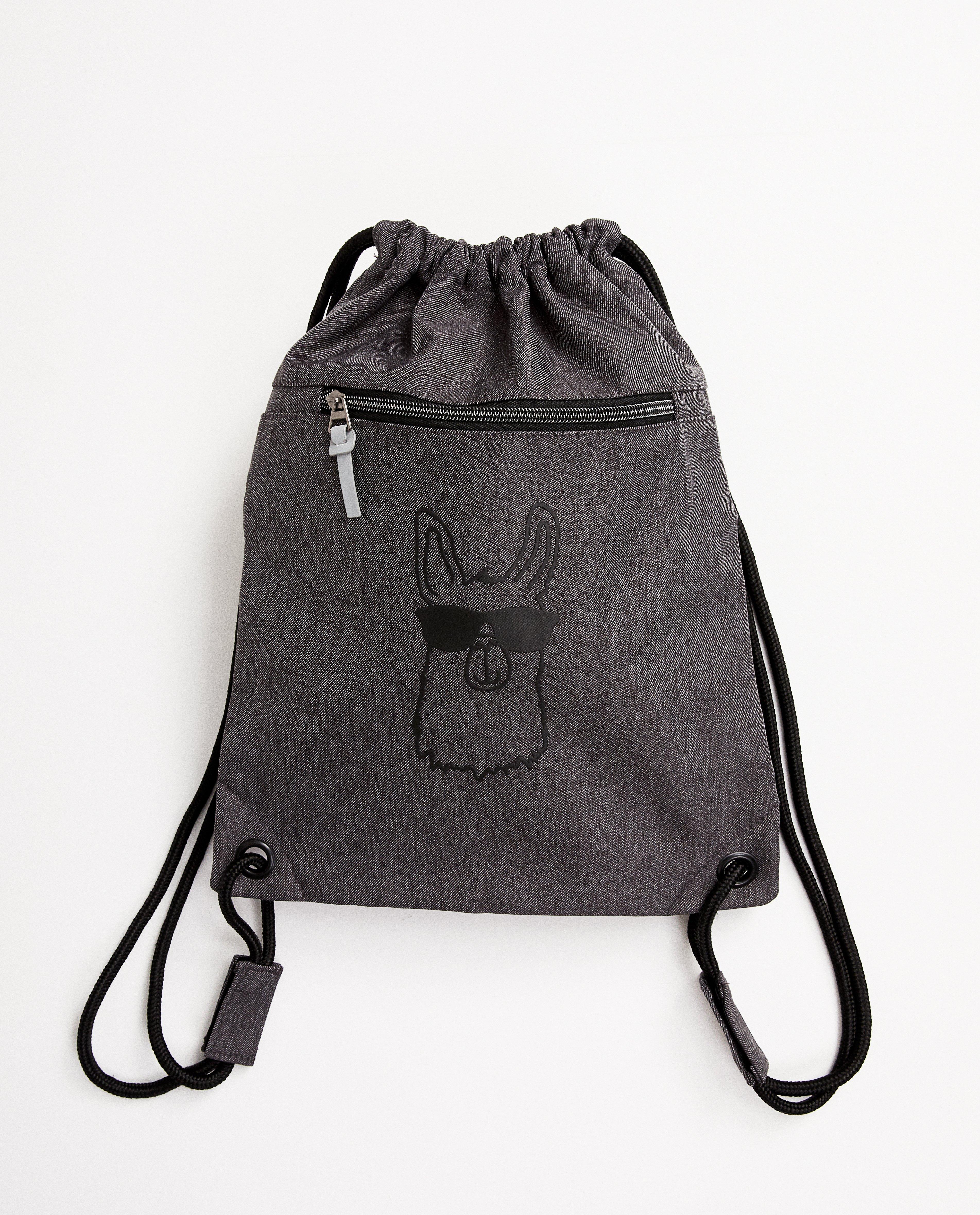 Sac de gym gris foncé imprimé - lama à lunettes de soleil - JBC