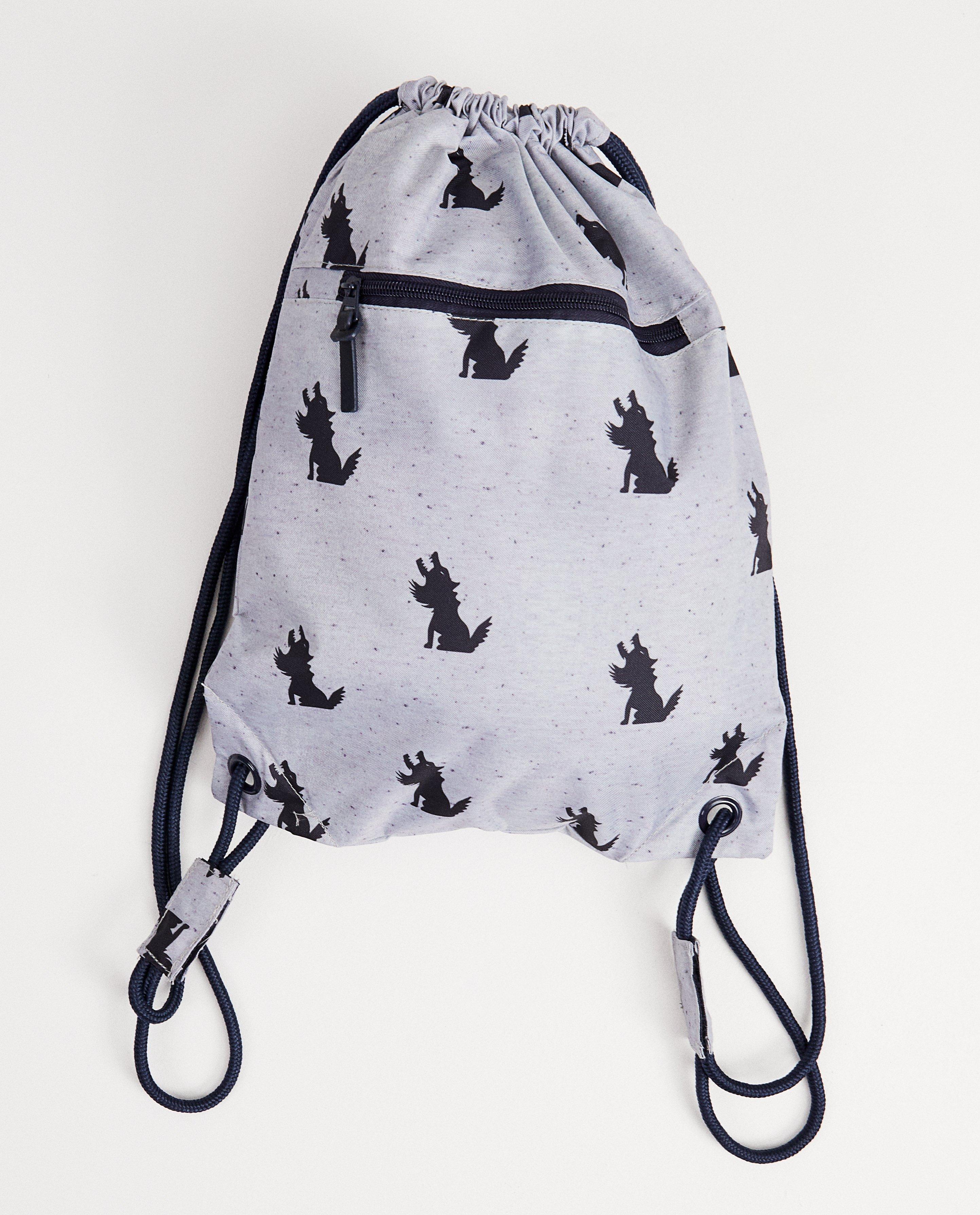 Sac de gym gris, imprimé de loups - bleus - JBC