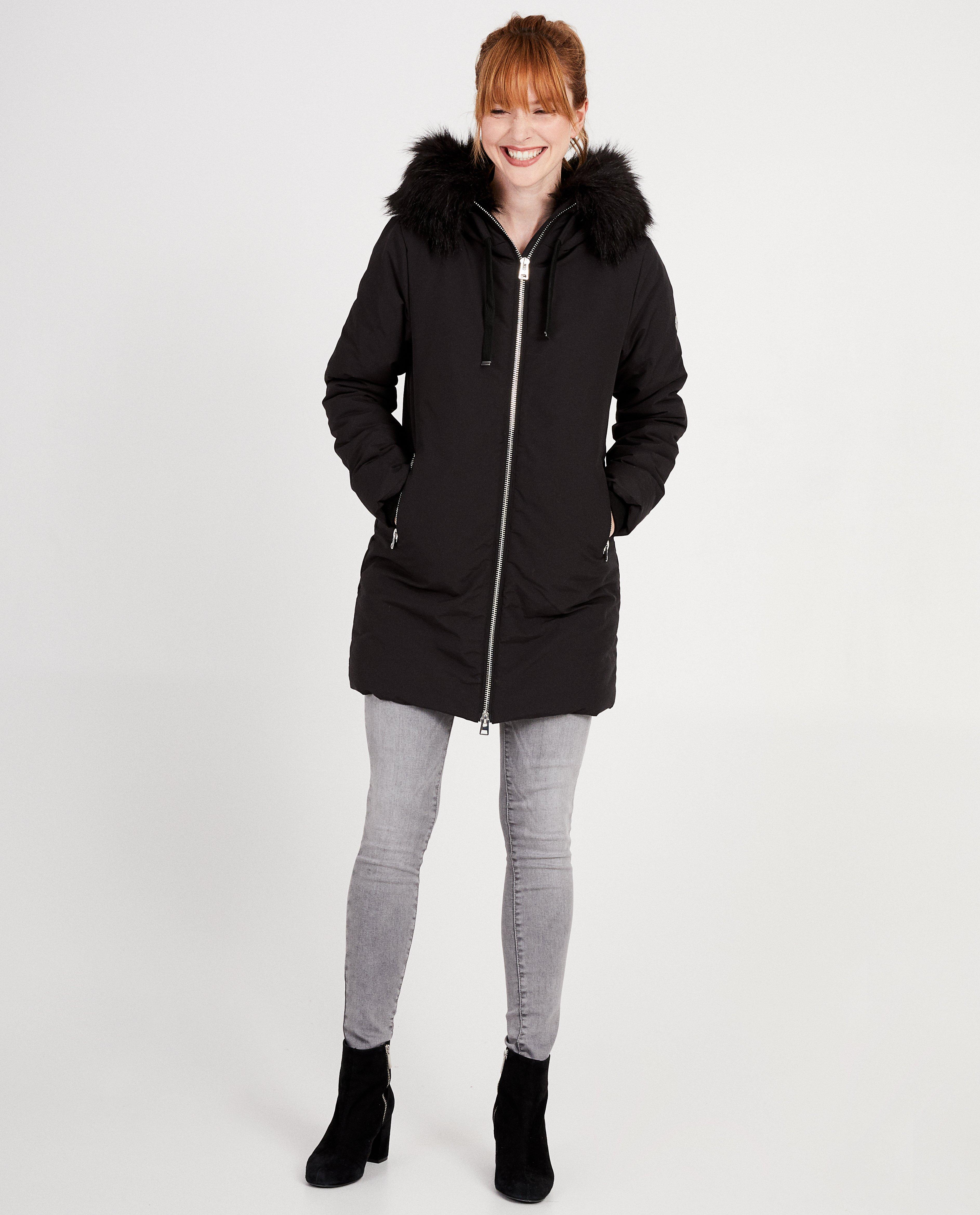 Zwarte jas met faux-fur - regenbestendig - JBC