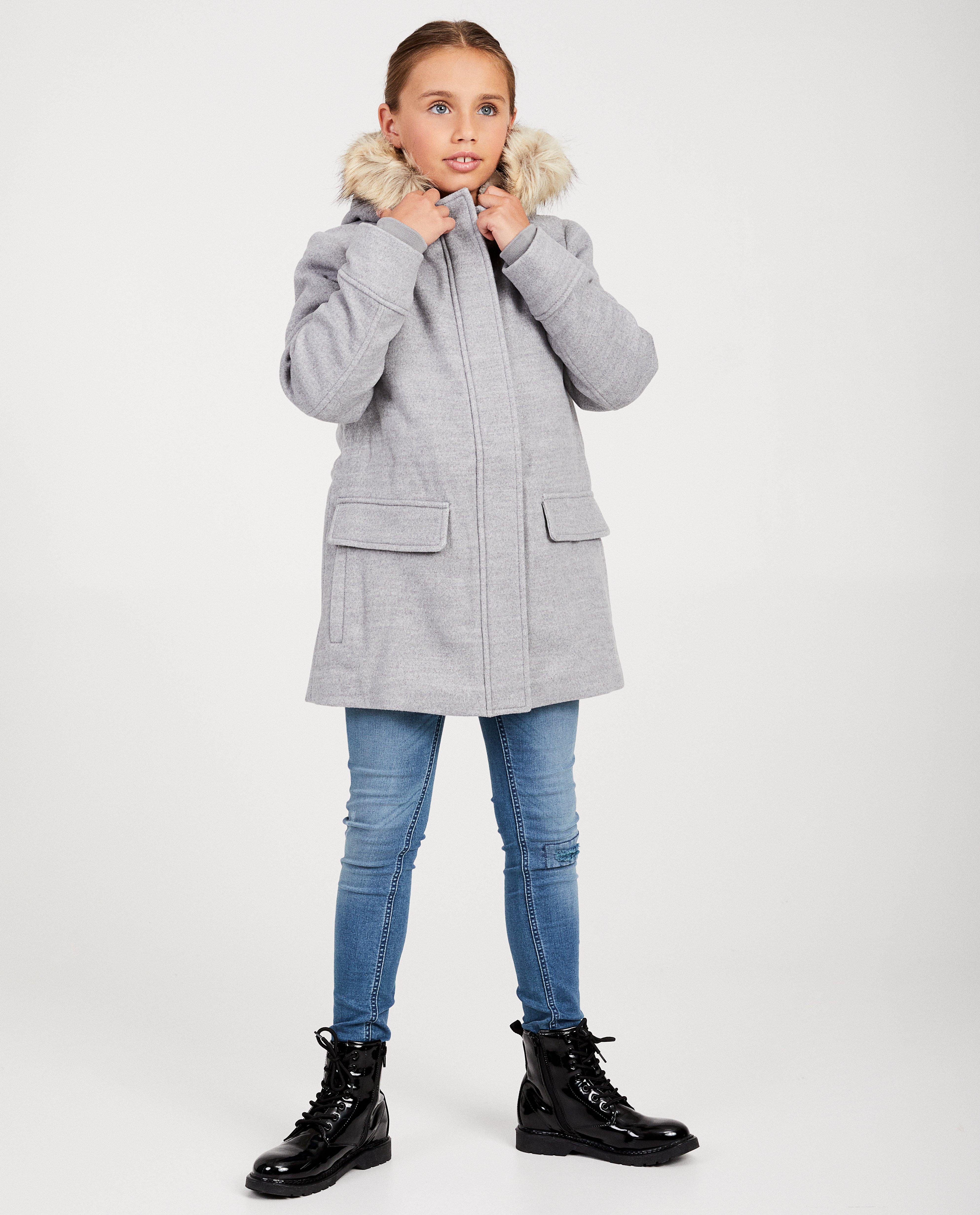 Veste grise, fausse fourrure - au capuchon - JBC
