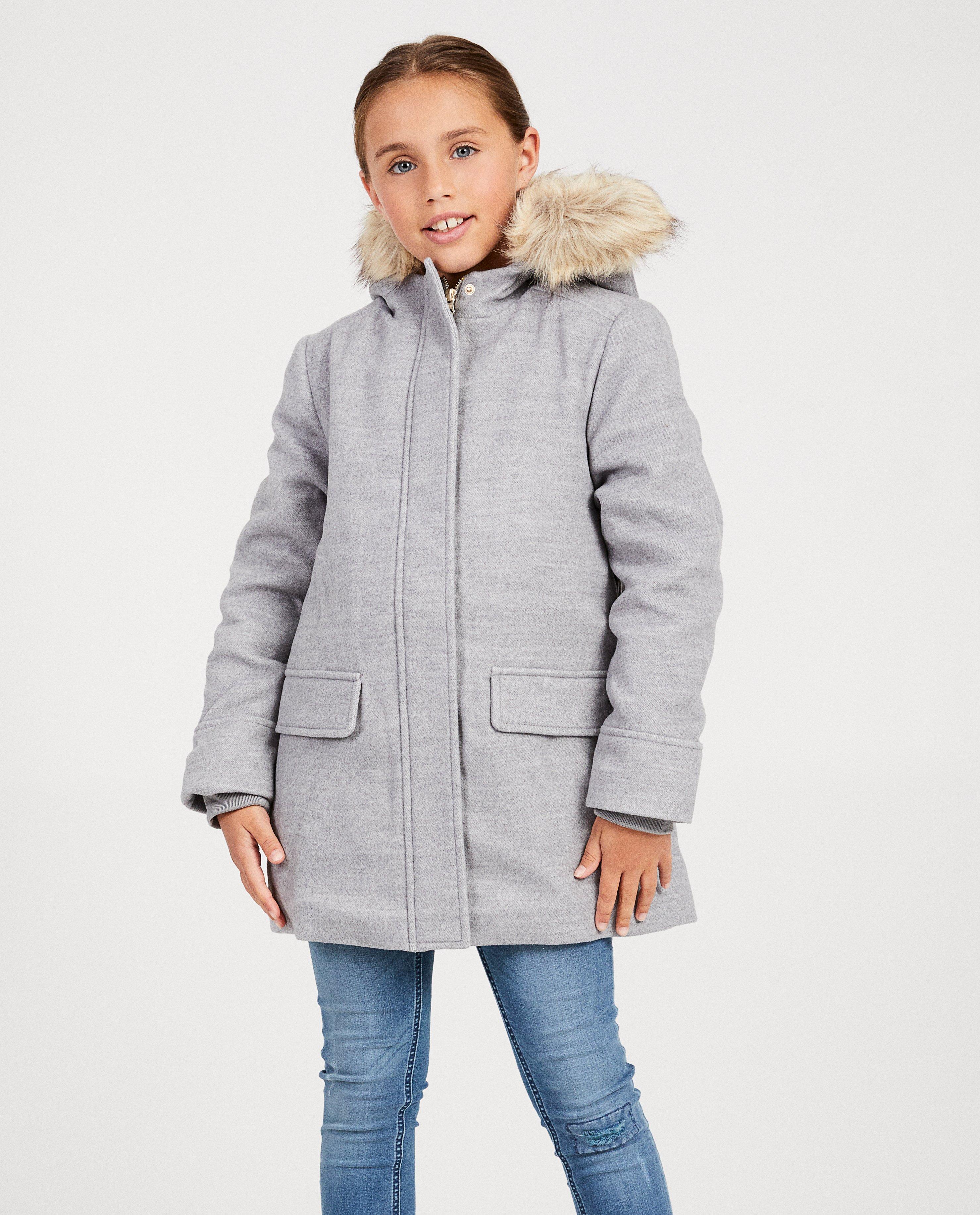Manteaux d'hiver - Veste grise, fausse fourrure