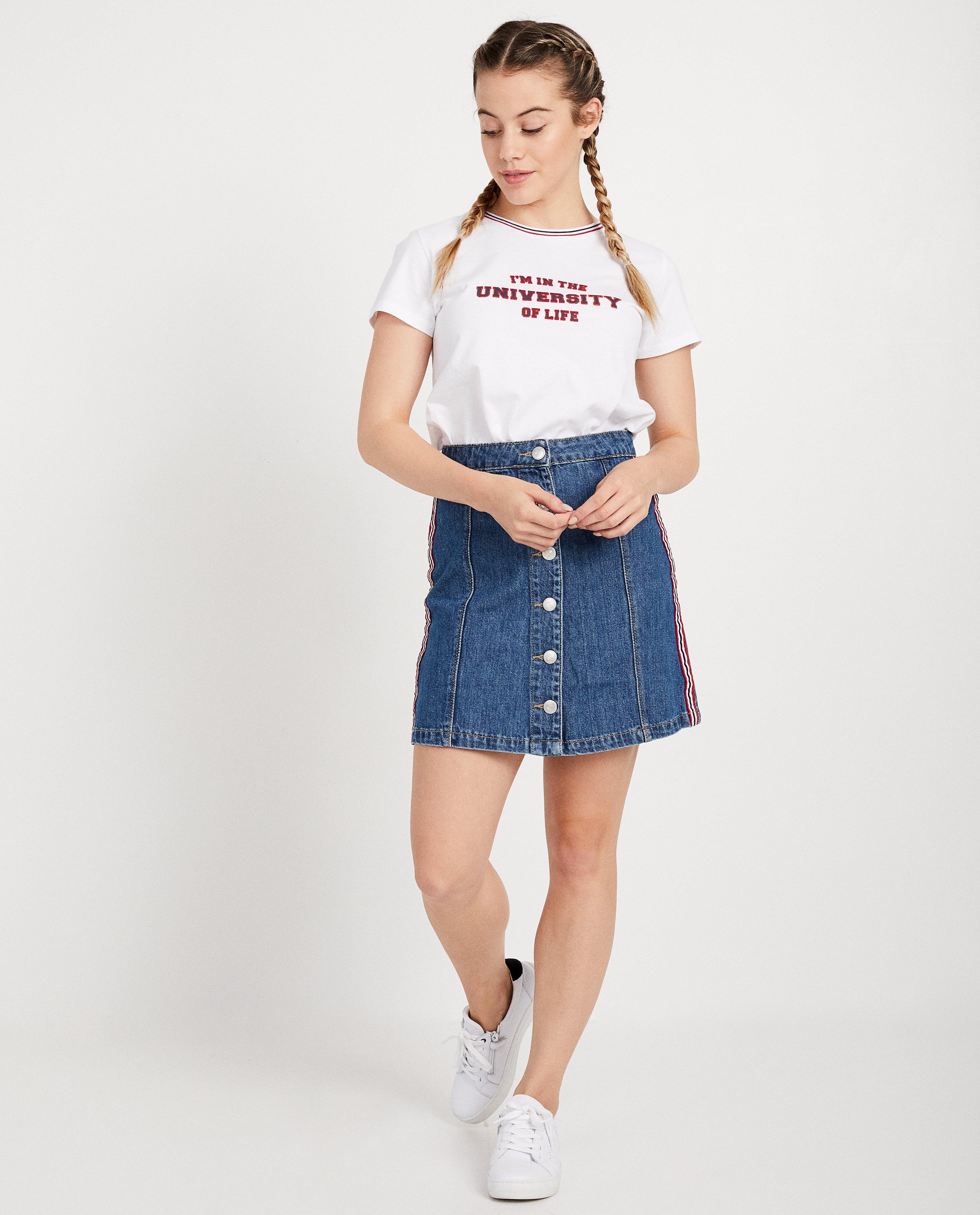 Jupe en jeans bleue, bande - sur le côté - JBC
