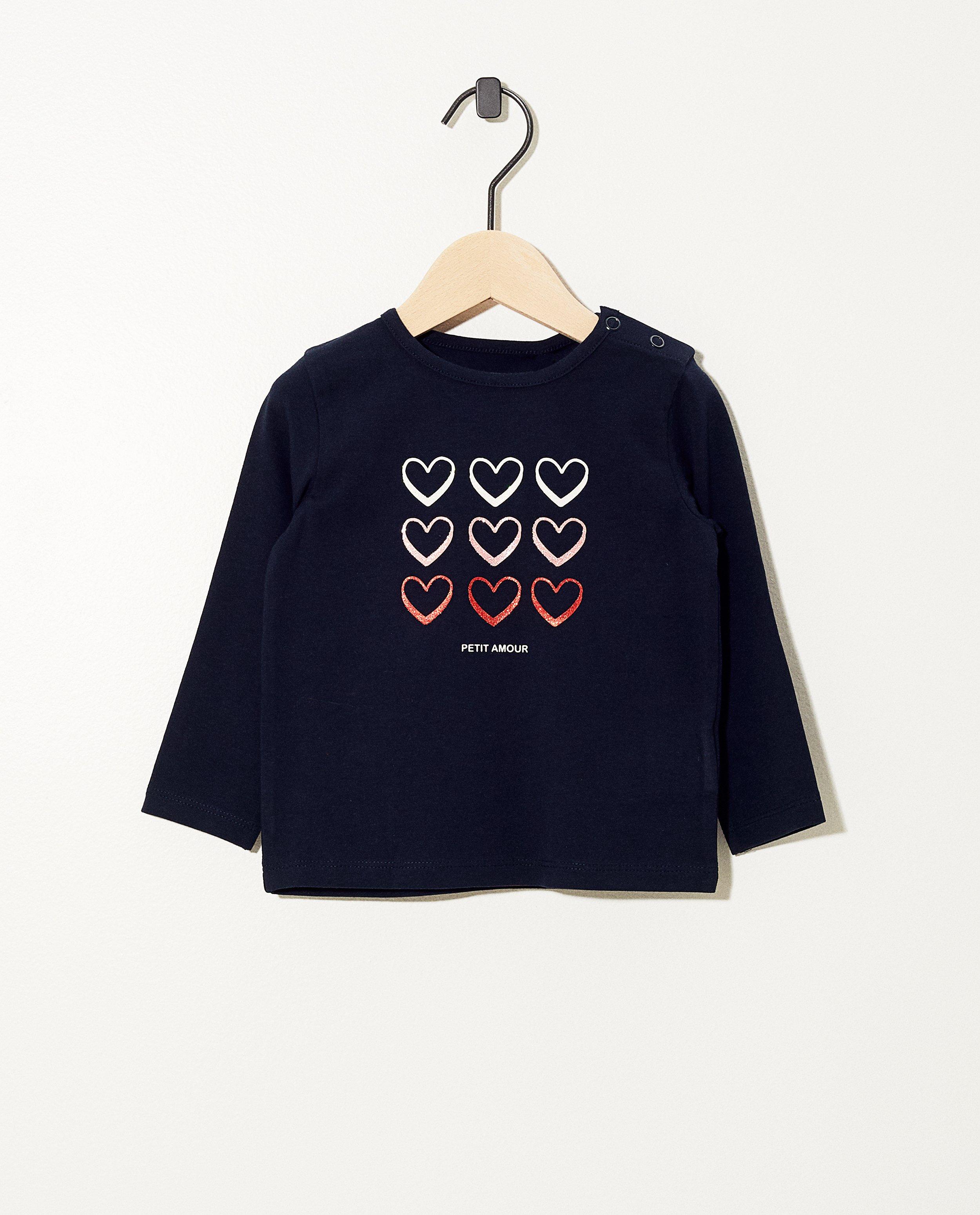 T-shirt bleu à manches longues - imprimé de cœurs - coton bio - JBC