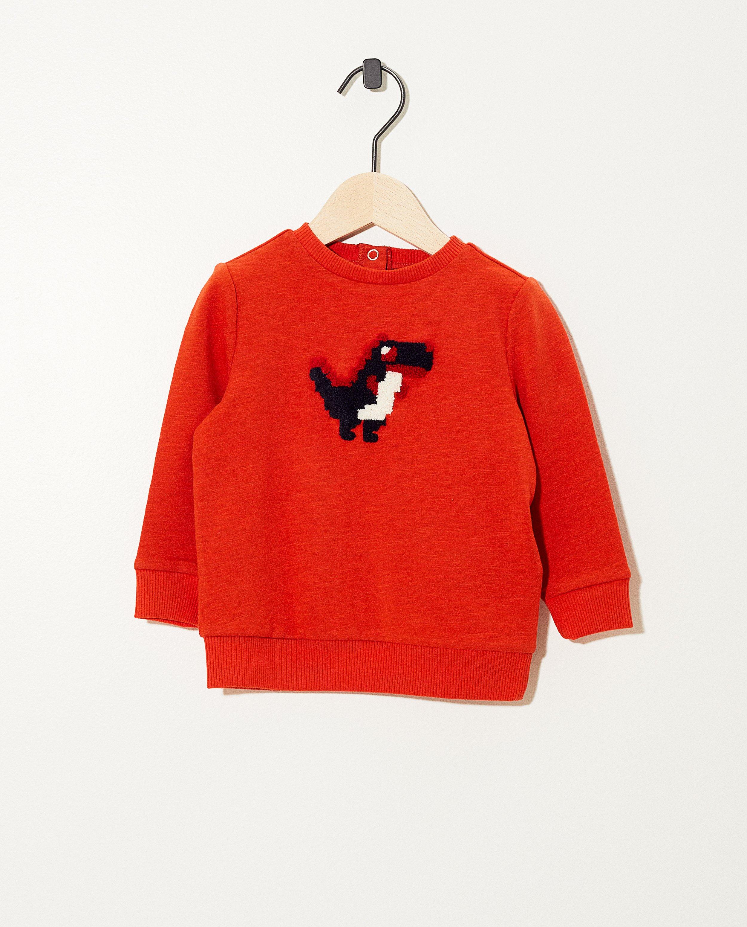 Sweat orange, imprimé de dinos - en fil bouclette - JBC