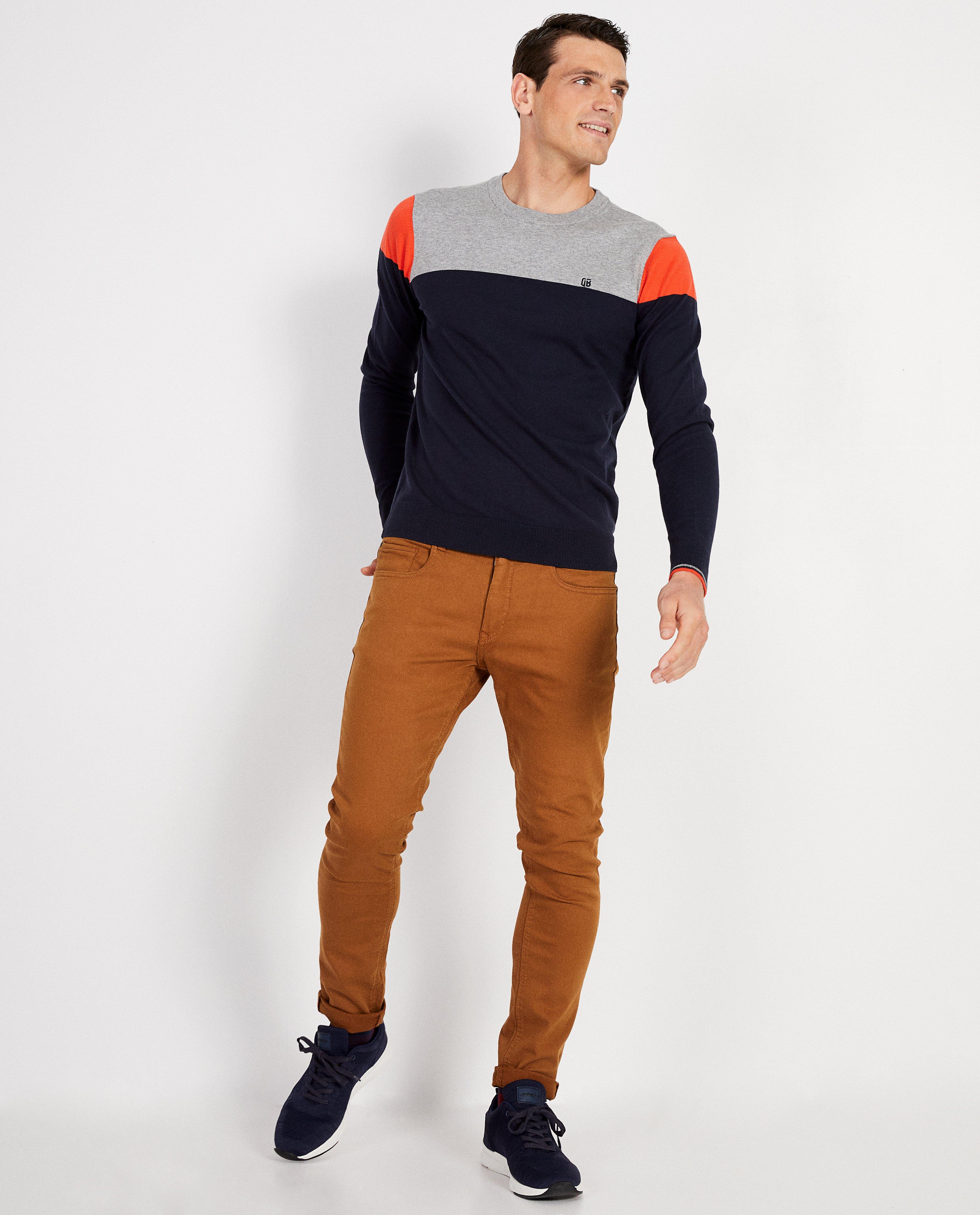 Donkerblauwe trui met color block - twinning - JBC