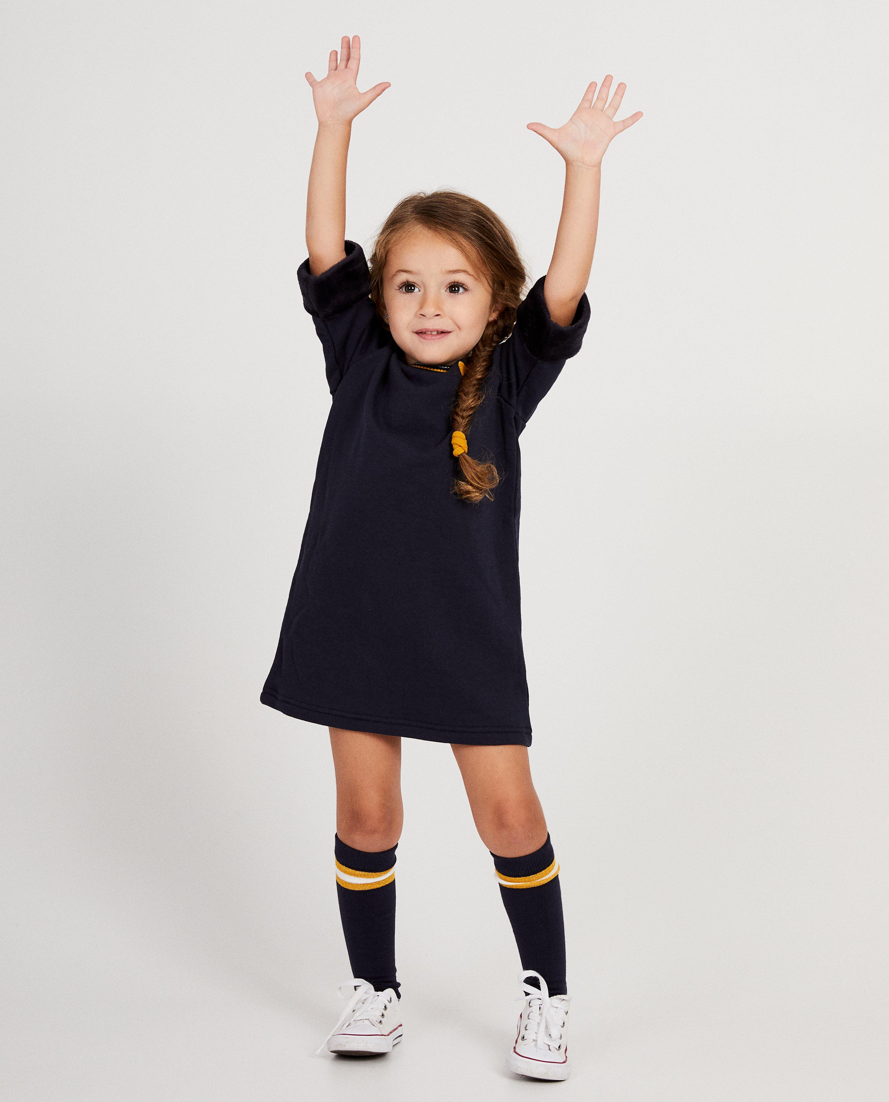 Marineblauwe jurk met geel hartje - Product Detail - geel - afbeelding nummer 1
