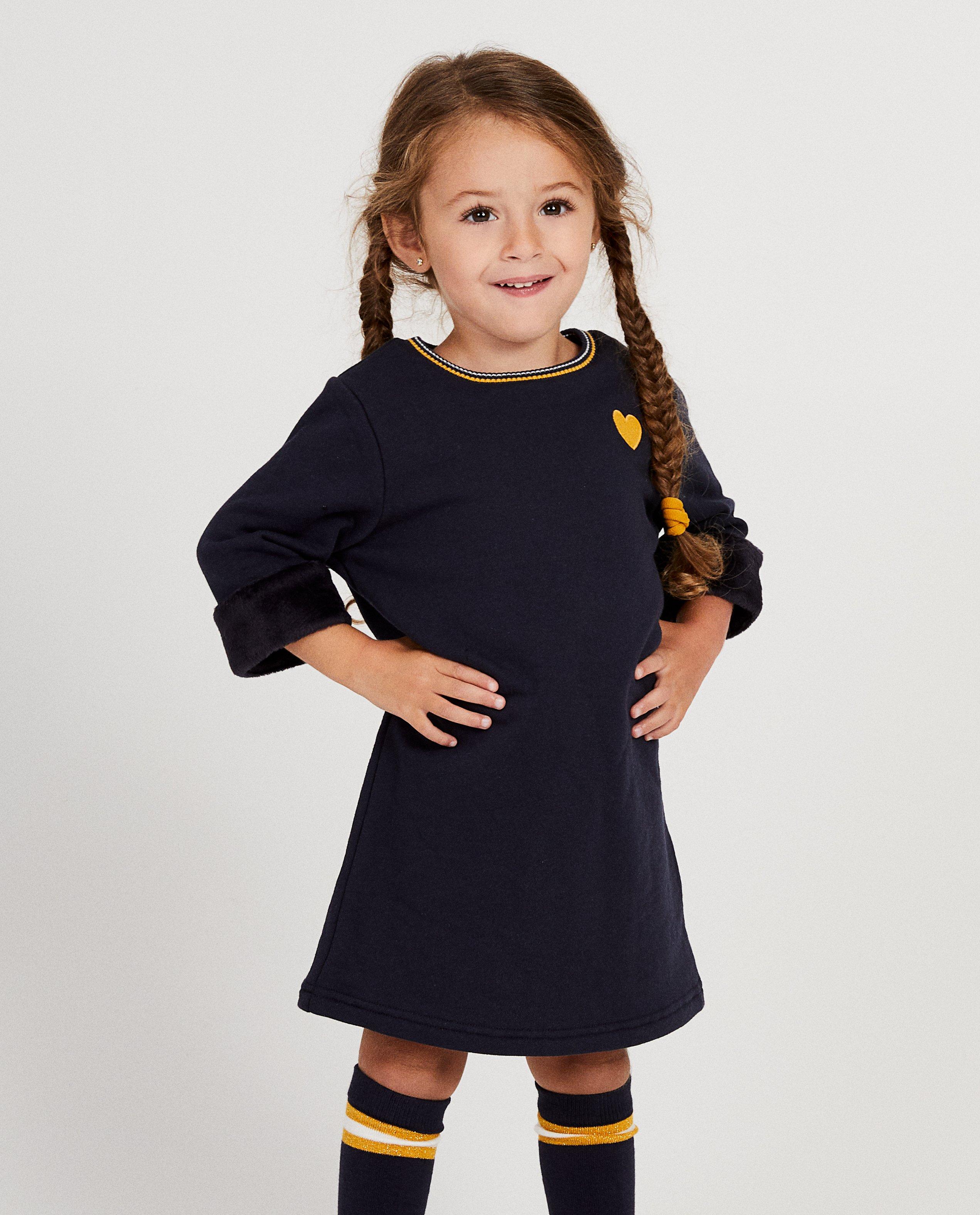 Marineblauwe jurk met geel hartje - Product Detail - geel - afbeelding nummer 2