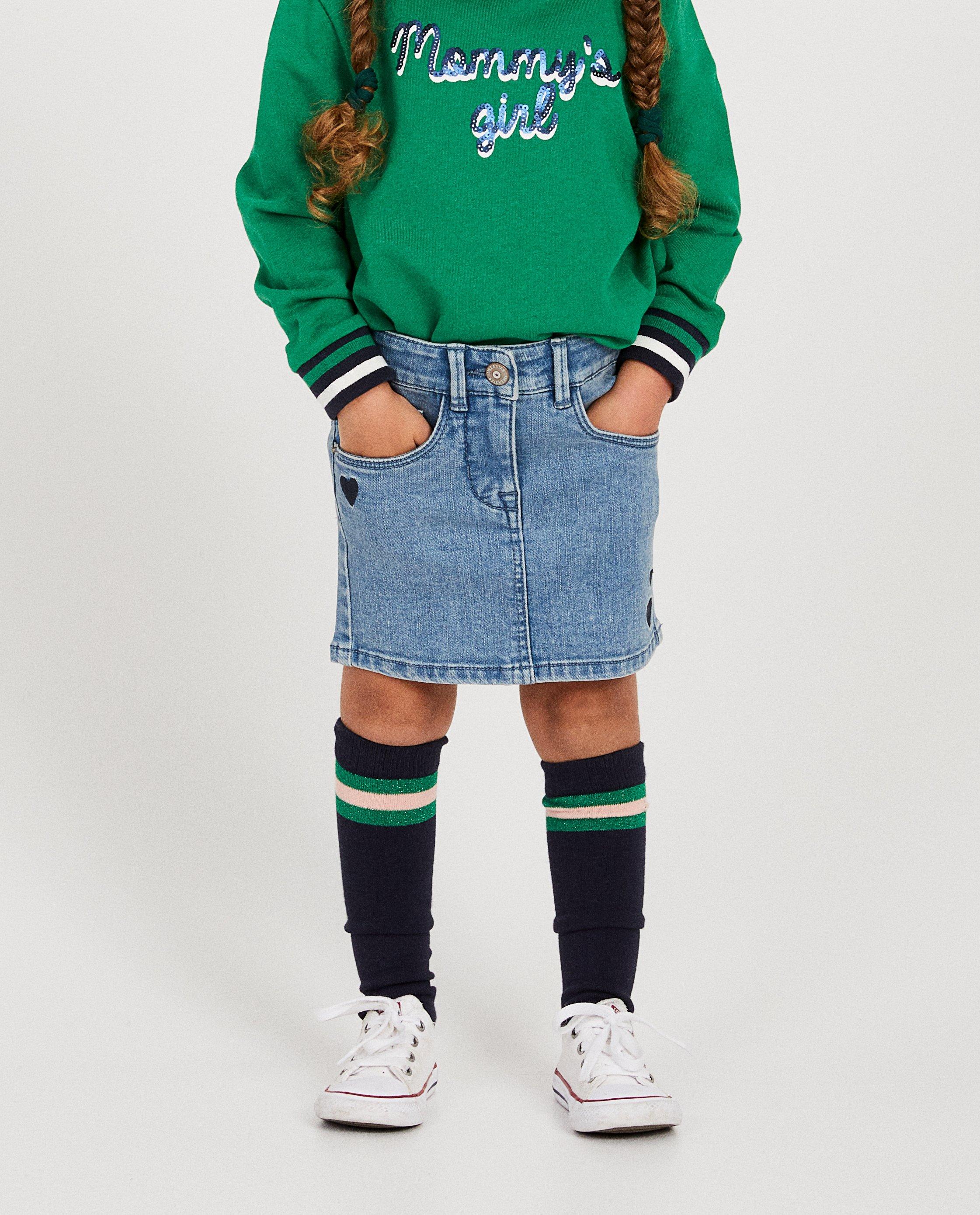 Rokken - Blauwe jeansrok met hartjes