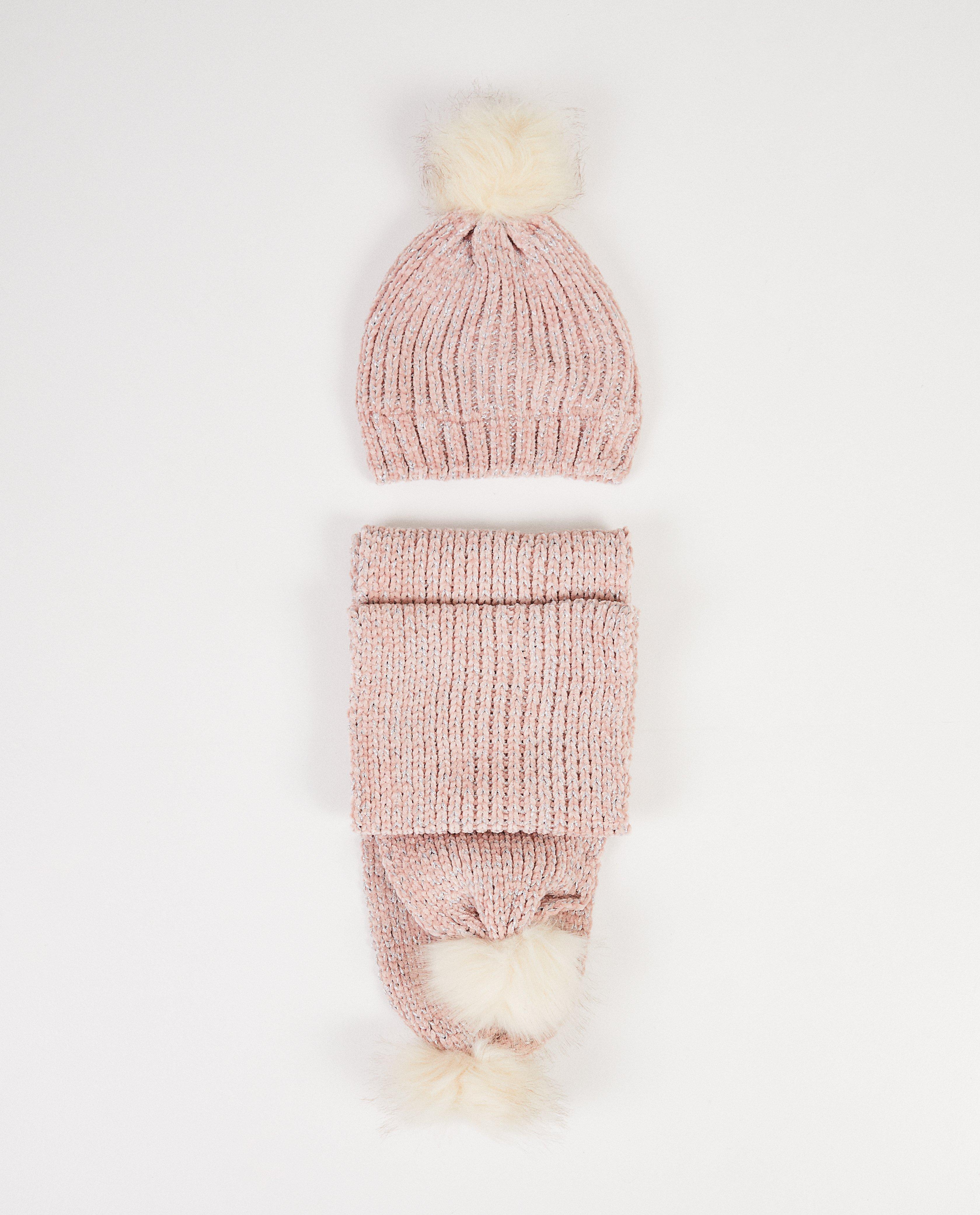 Écharpe et bonnet roses - fil métallisé - JBC