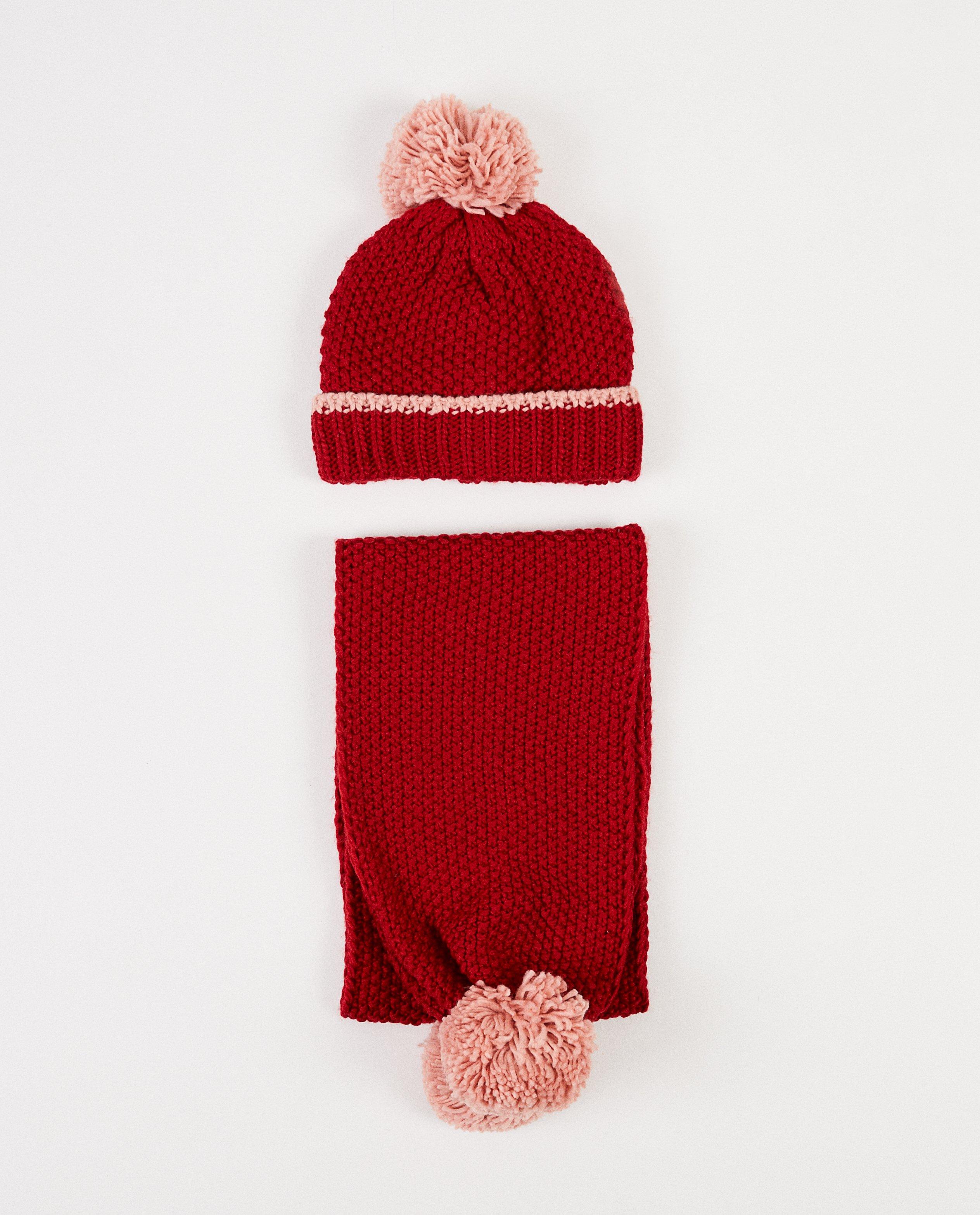 Set van rode muts en sjaal - met roze details - JBC