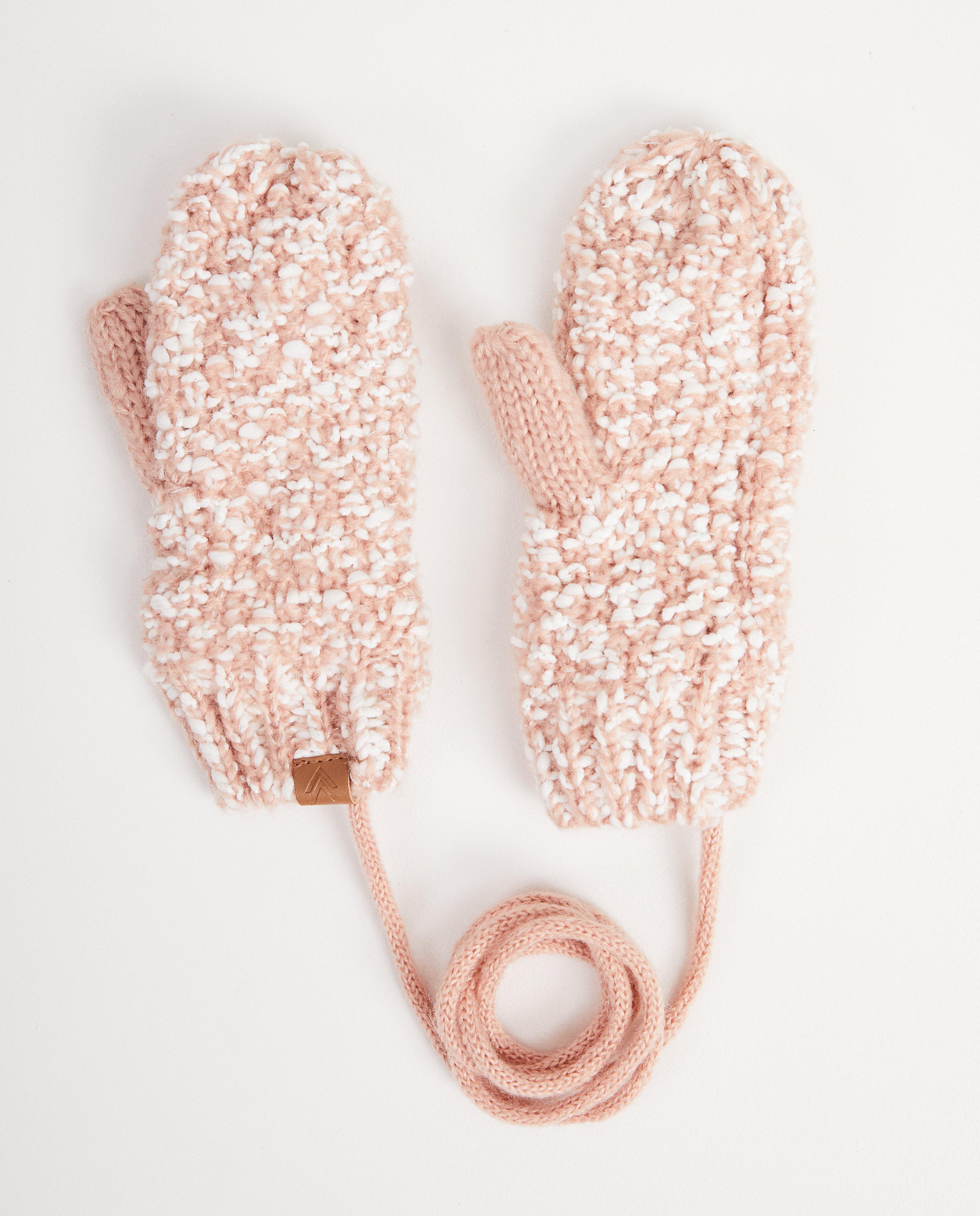 Moufles roses et blanches - cordon de lien - JBC