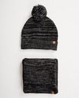 Ensemble : bonnet + écharpe noirs - avec du fleece - JBC