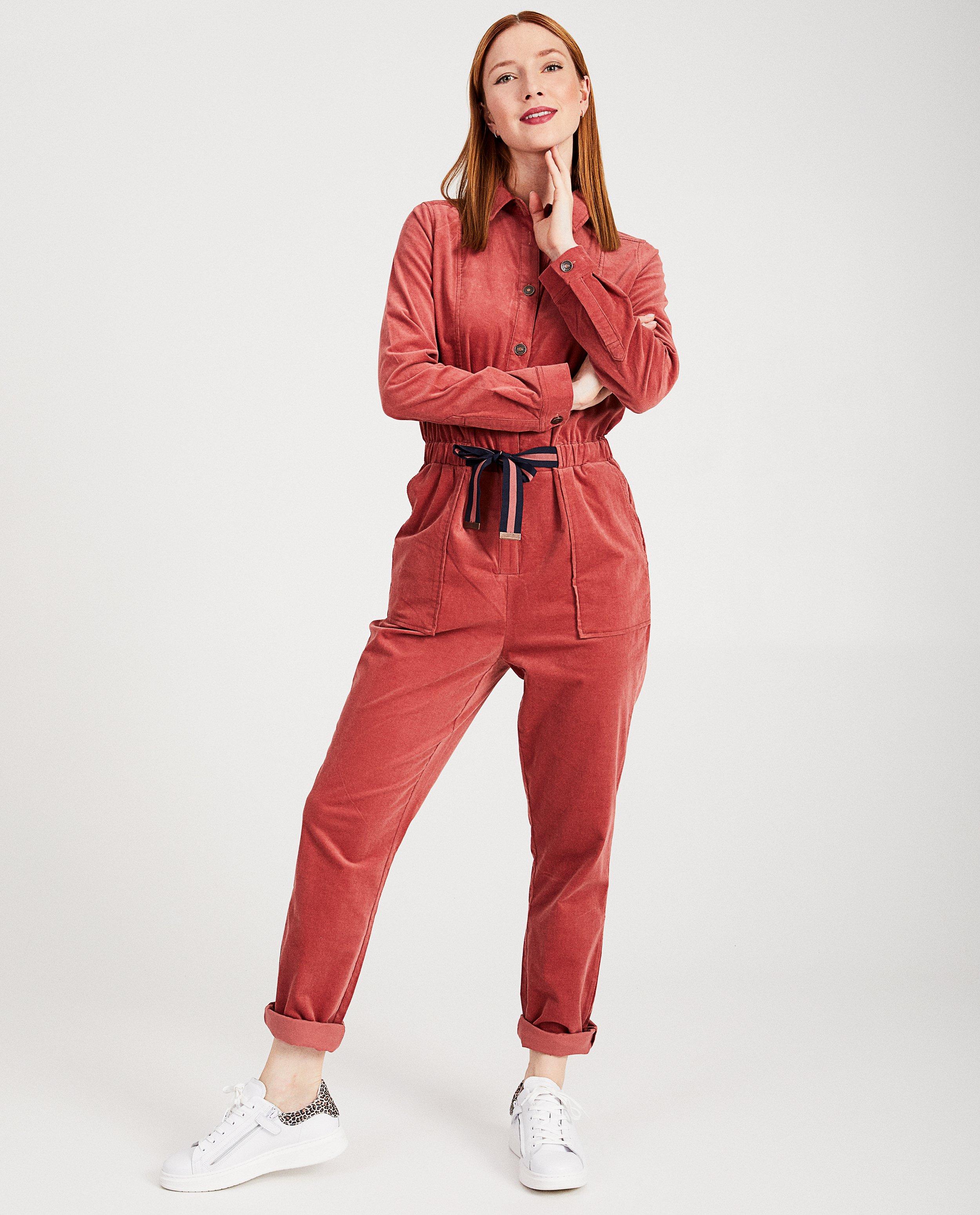 Donkerroze jumpsuit Karen Damen - in ribfluweel - Karen Damen