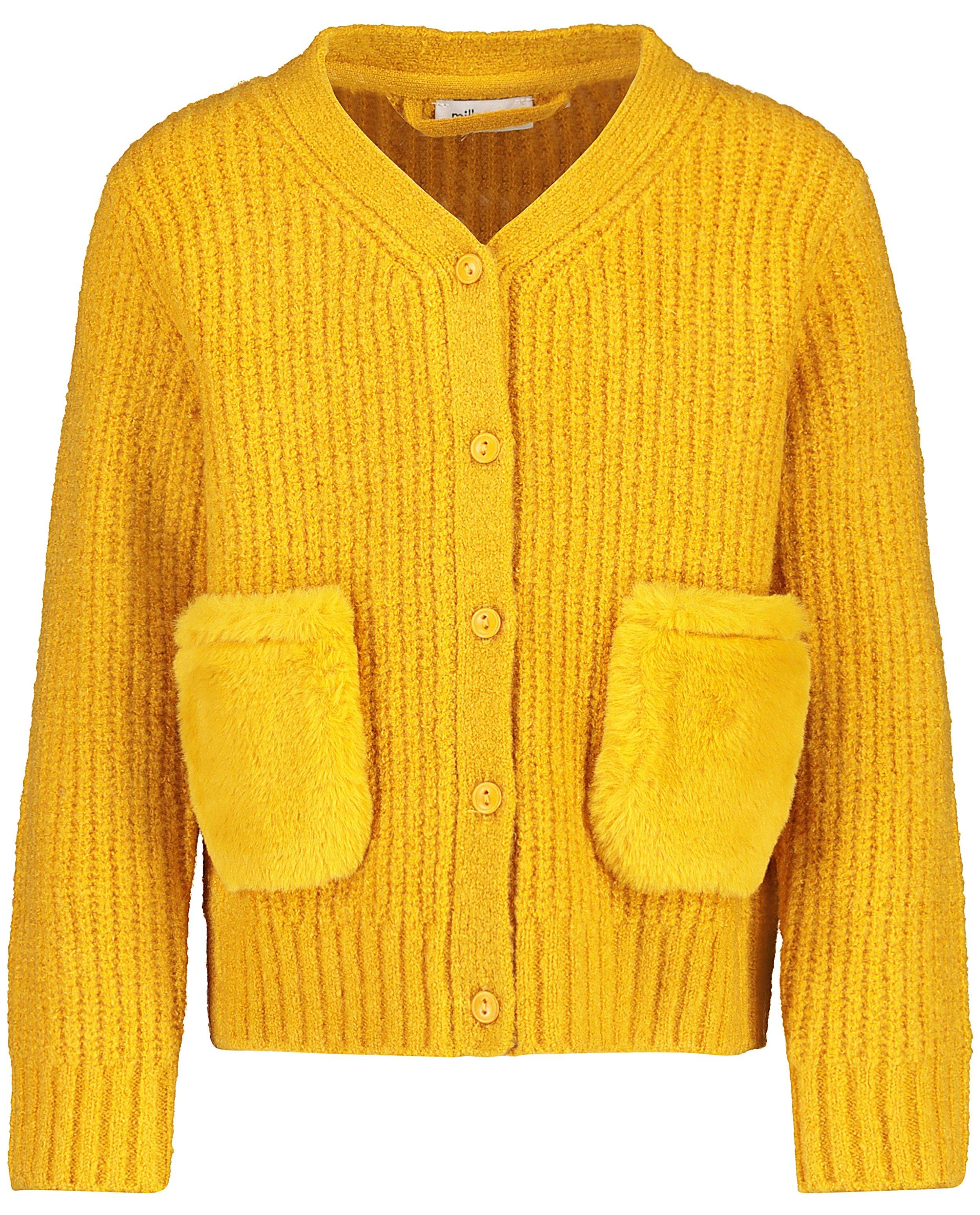 Cardigans - Gilet jaune, poches en fourrure