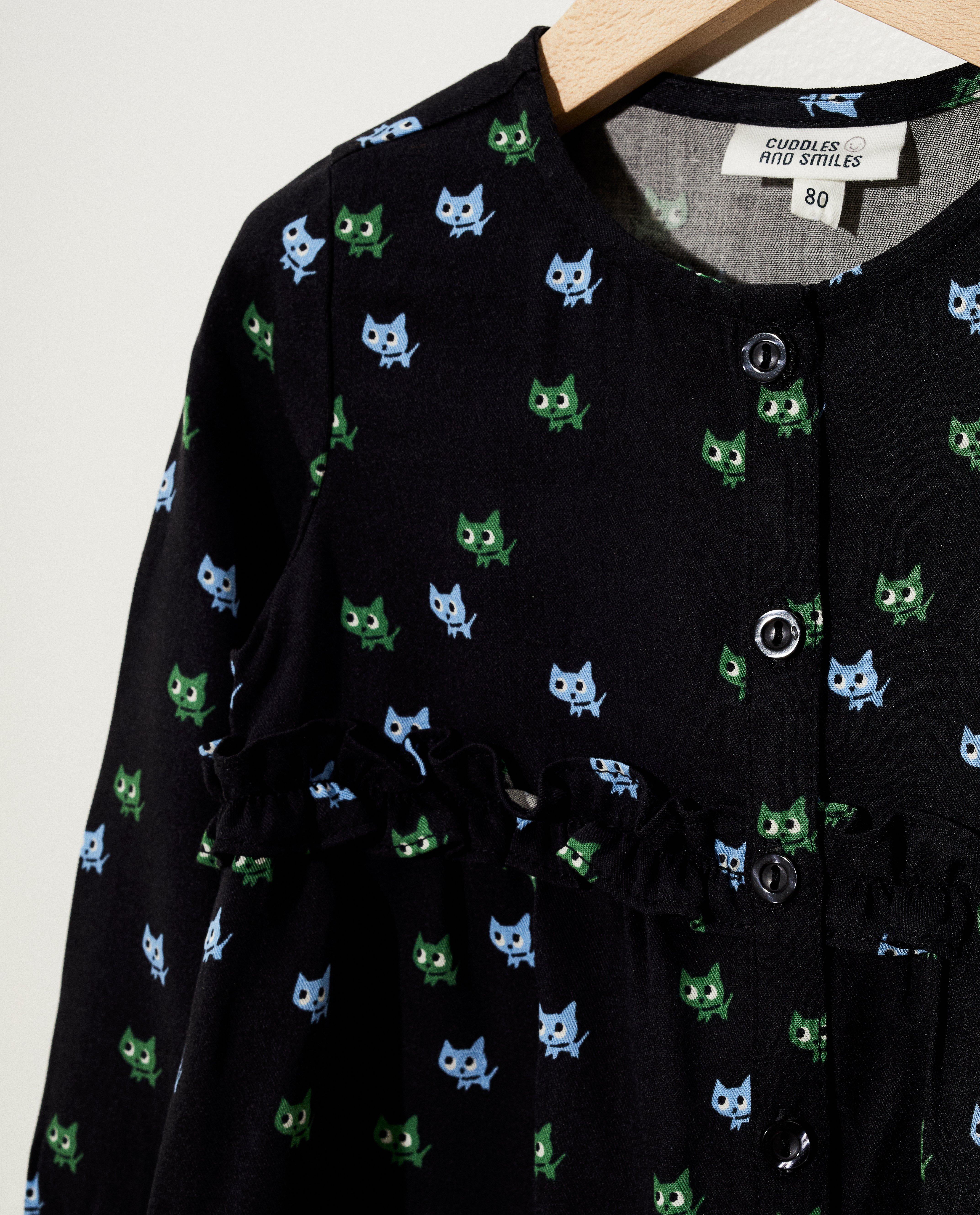 Hemden - Antracietgrijze blouse met katjes