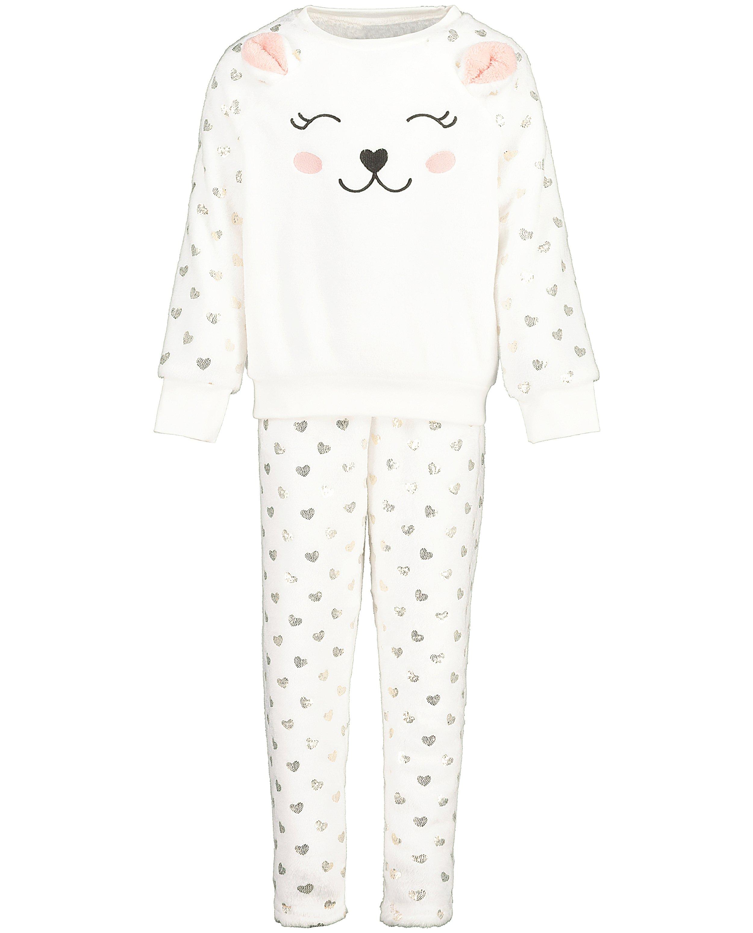 Nachtkleding - Witte faux-fur pyjama met hartjes