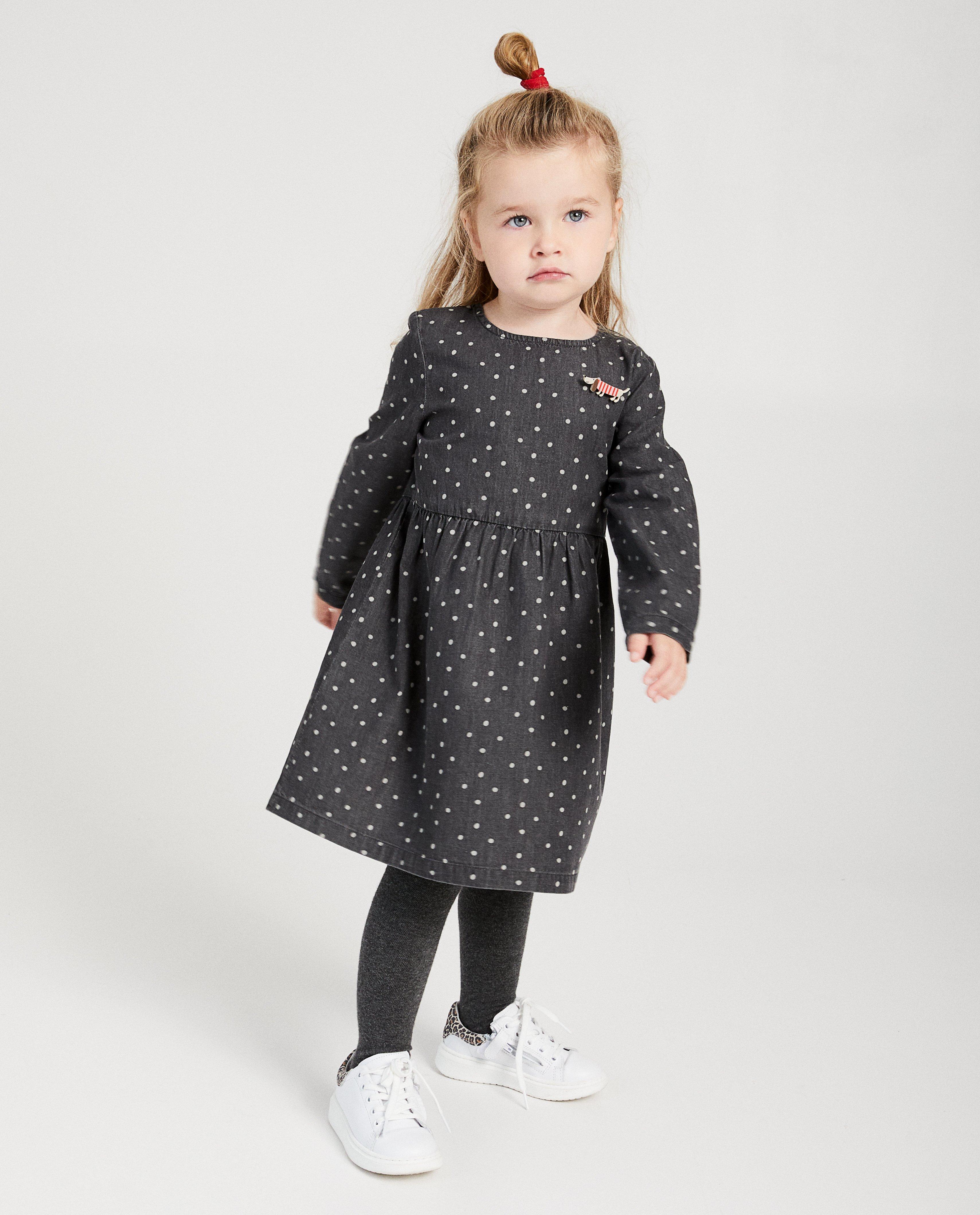 Kleedjes - Grijs denim jurk met stippen