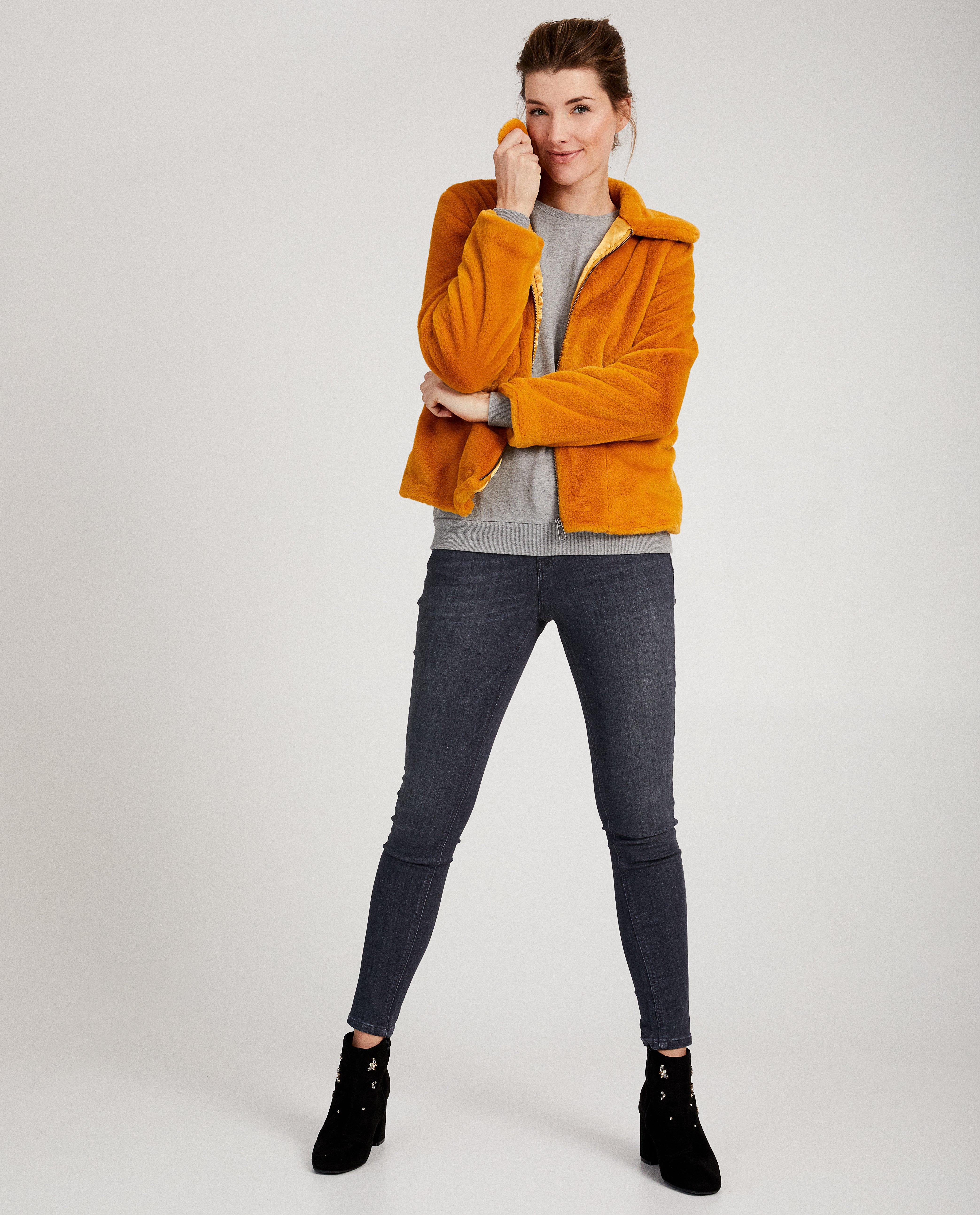 Veste ocre, fausse fourrure Sora - modèle court - YOUH!