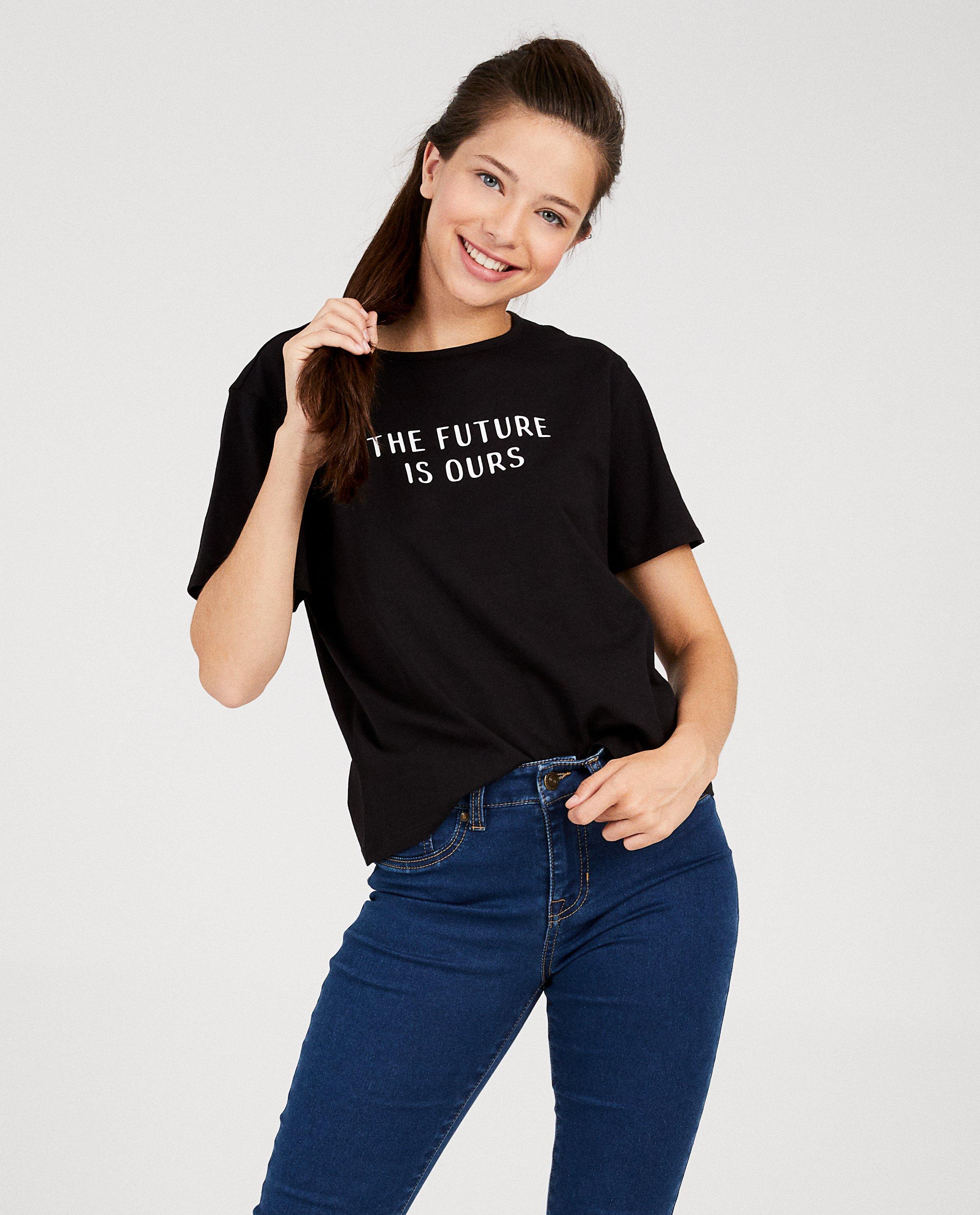 T-shirts - Zwarte T-shirt met quote