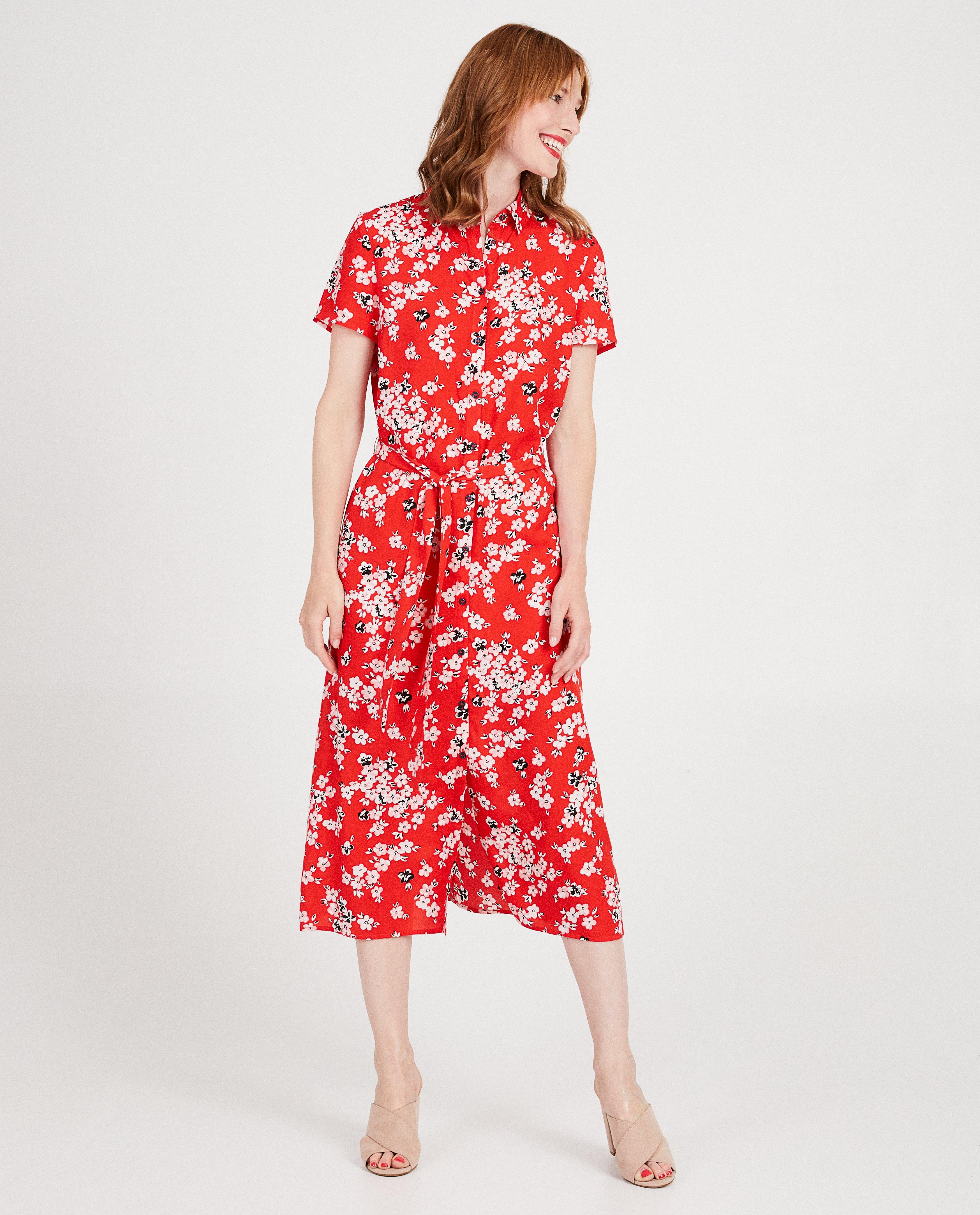 Rode jurk met bloemenprint Sora - van viscose - Sora
