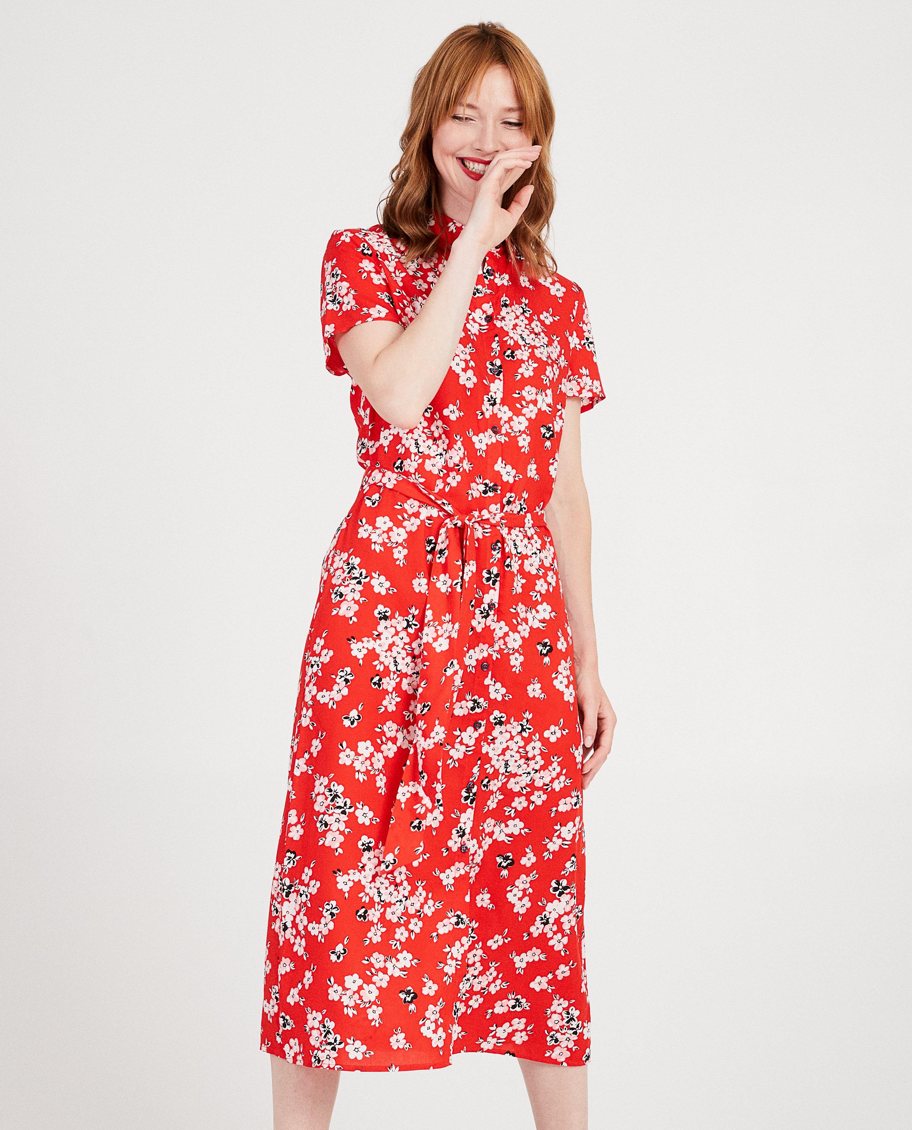 Kleedjes - Rode jurk met bloemenprint Sora