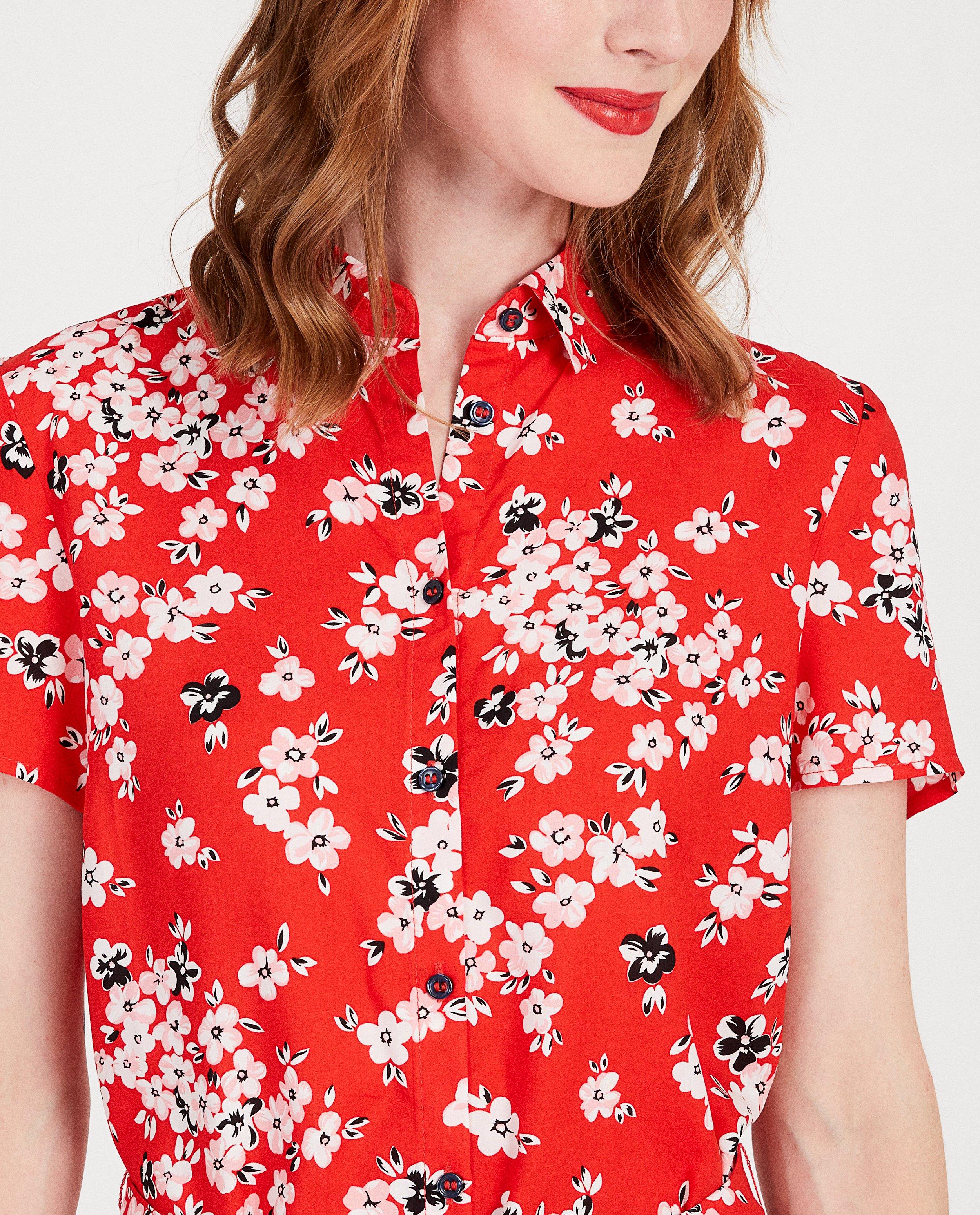 Kleedjes - Rode jurk met bloemenprint Sora