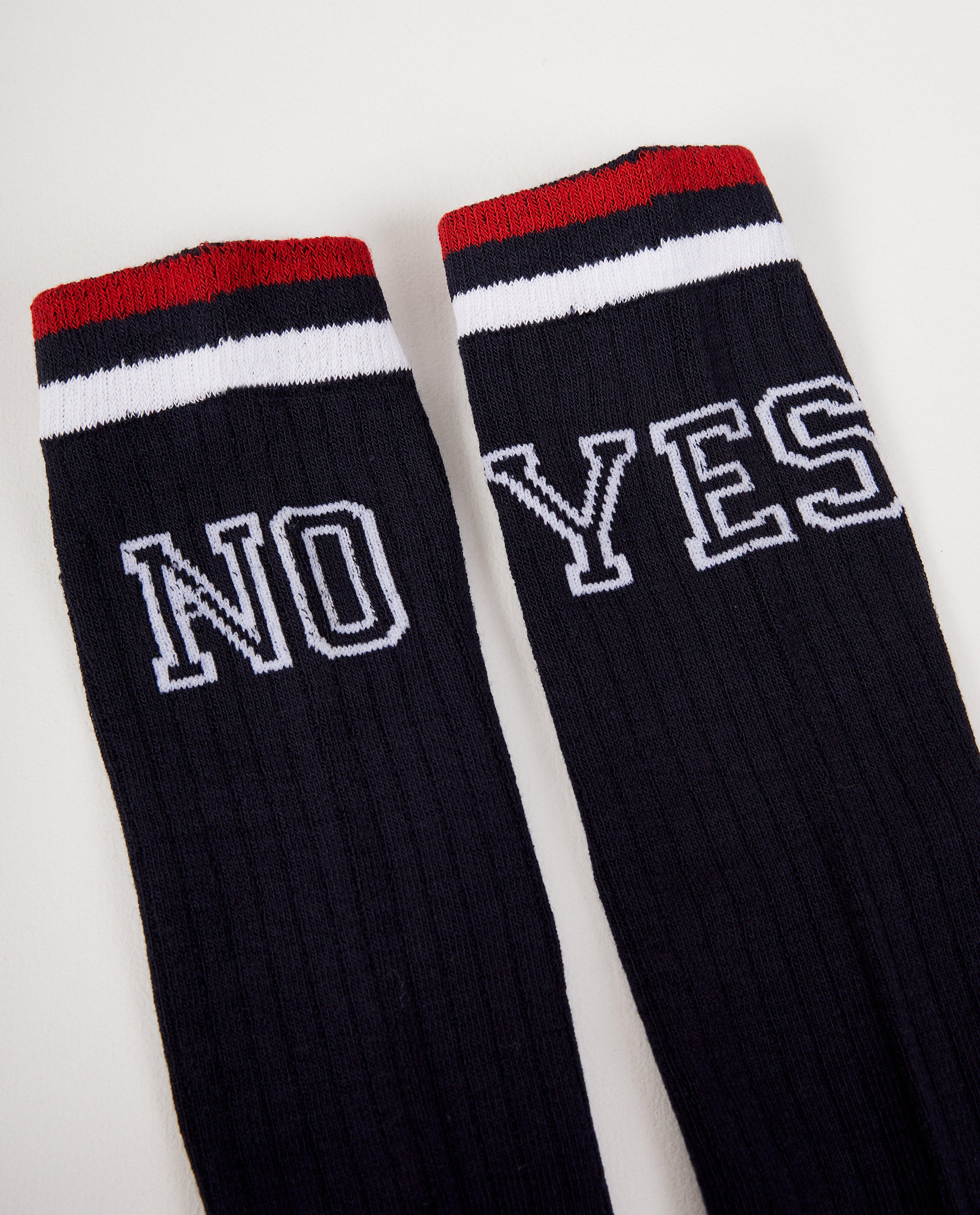 Kousen - Donkerblauwe 'yes no' kniekousen