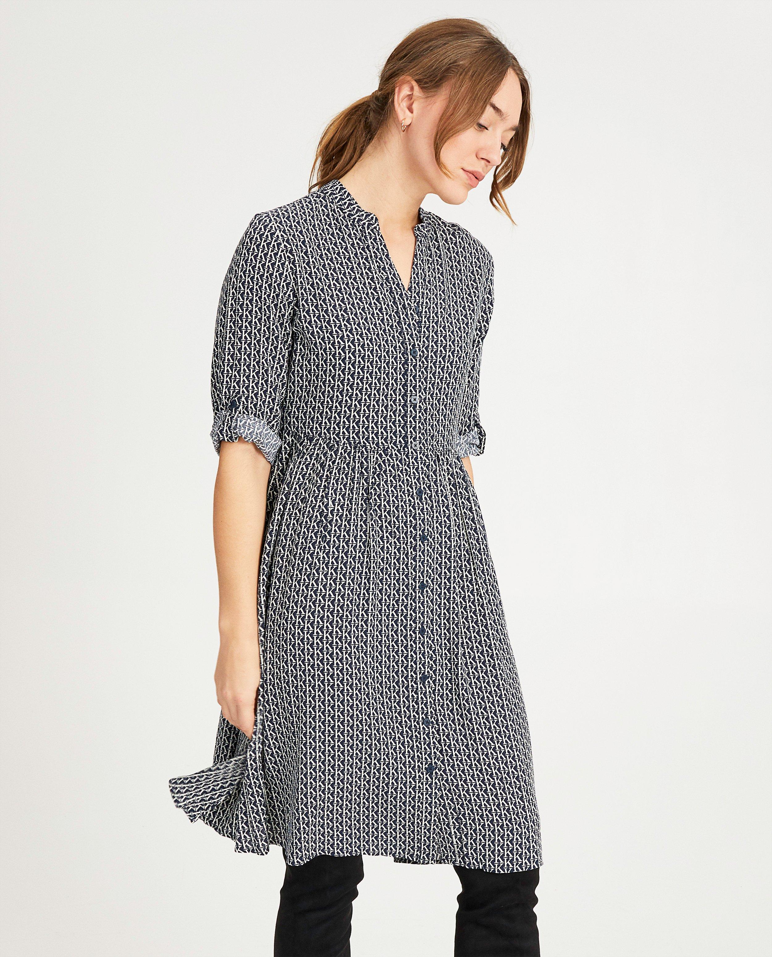 Kleedjes - Blauwe jurk met print Karen Damen