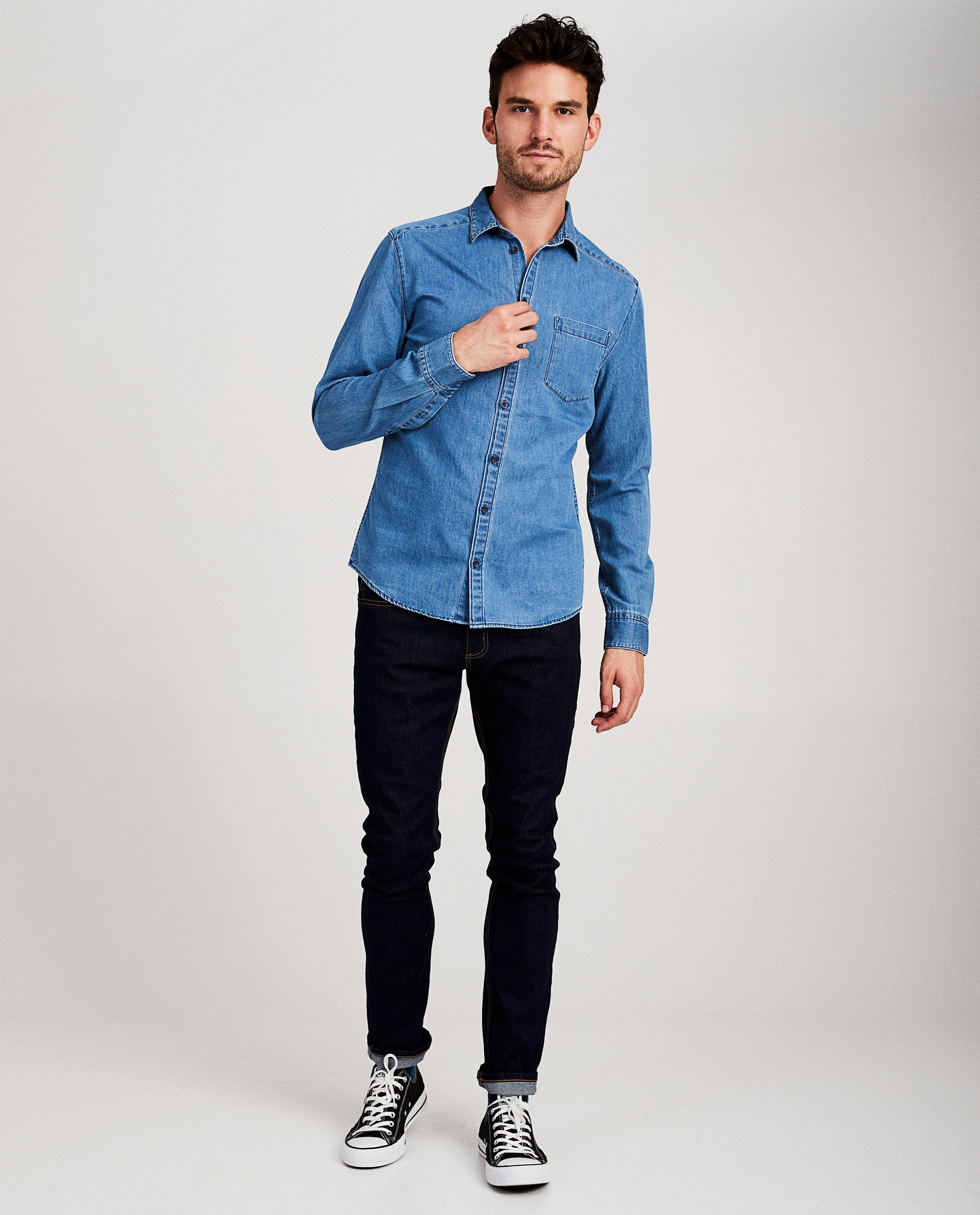 Blauw hemd van denim - slim fit - Quarterback