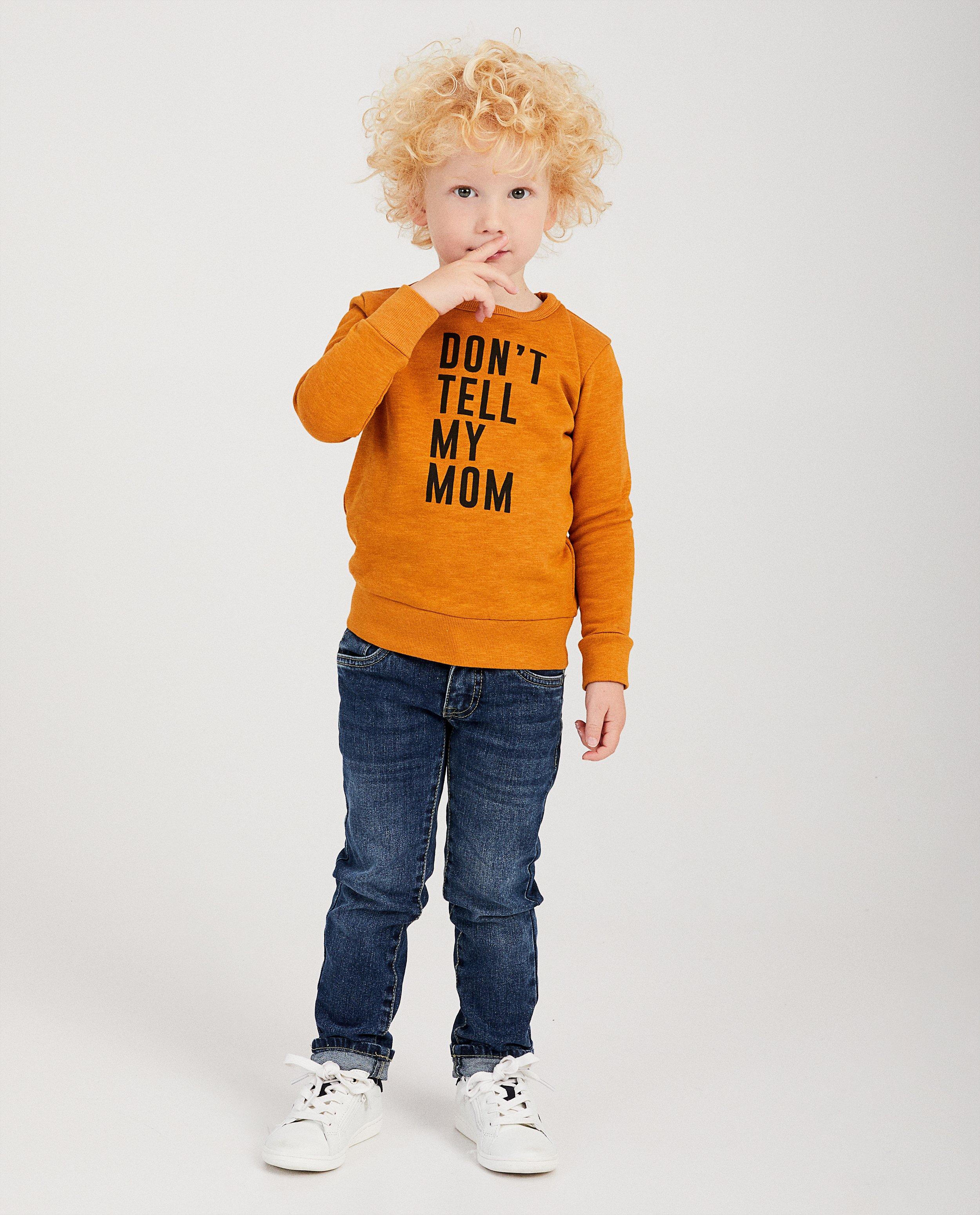 Cognac sweater met quote BESTies - gevlamd katoen - Besties