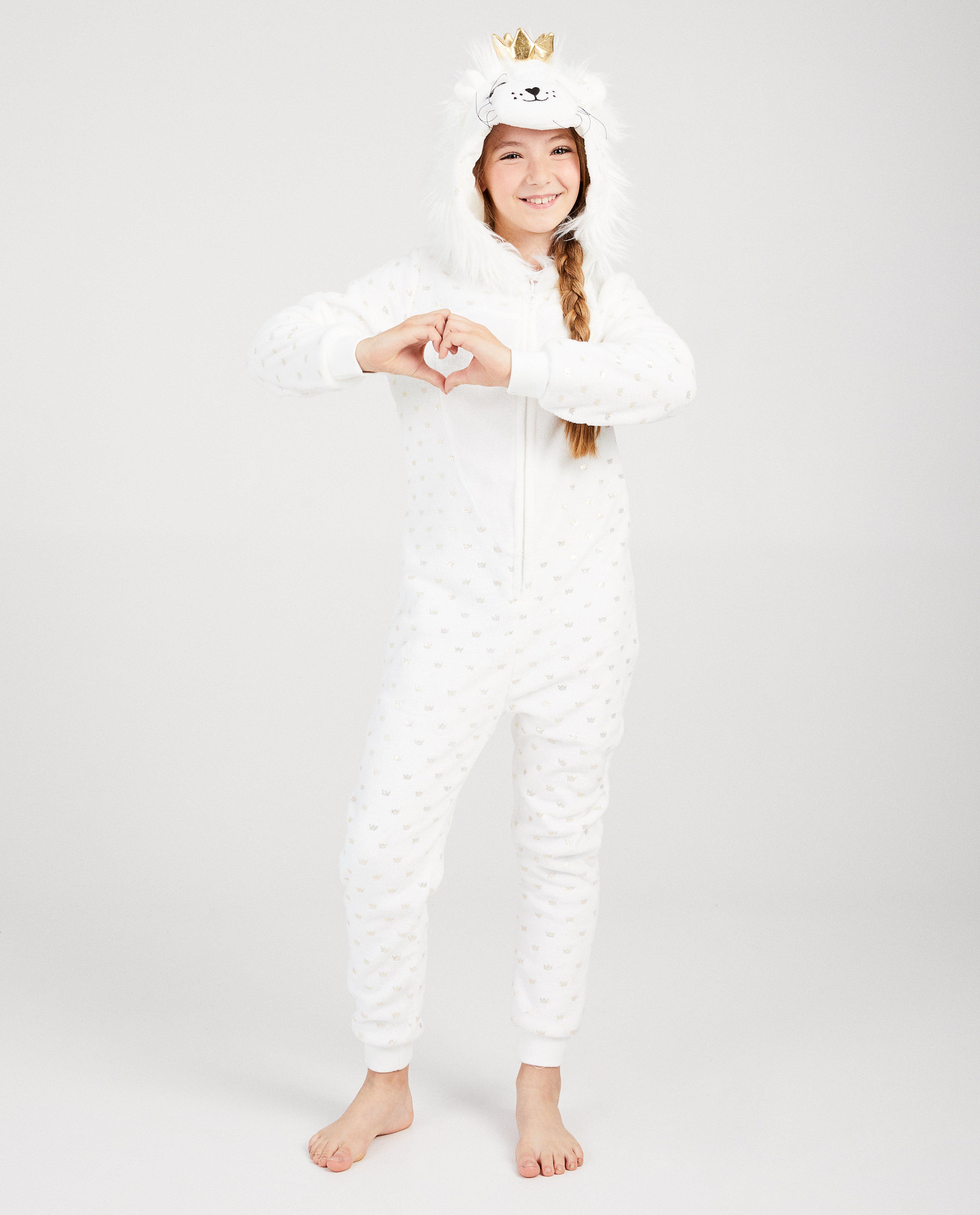 Nachtkleding - Witte jumpsuit met kroontje
