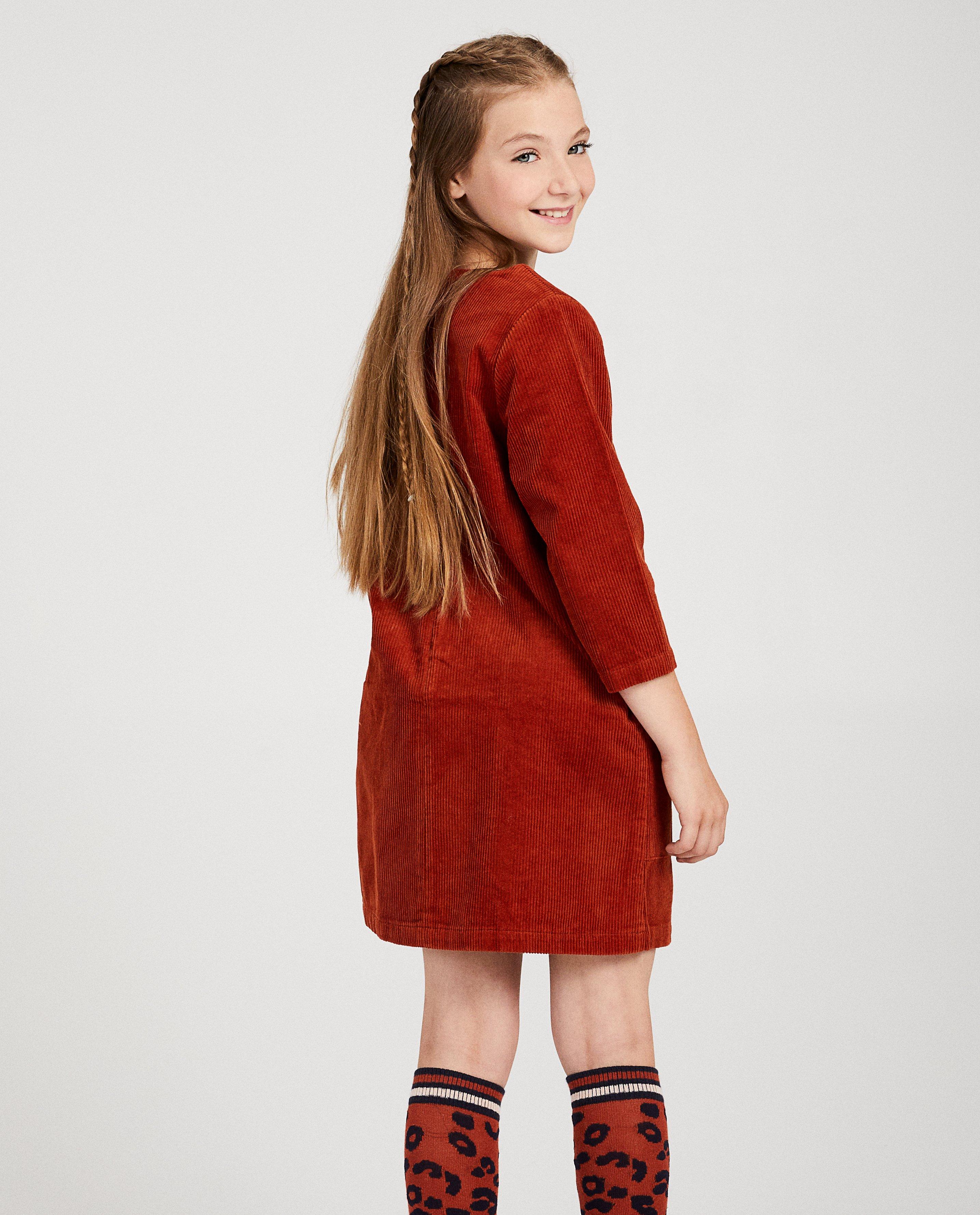 Robes - Robe rouge brun en velours côtelé