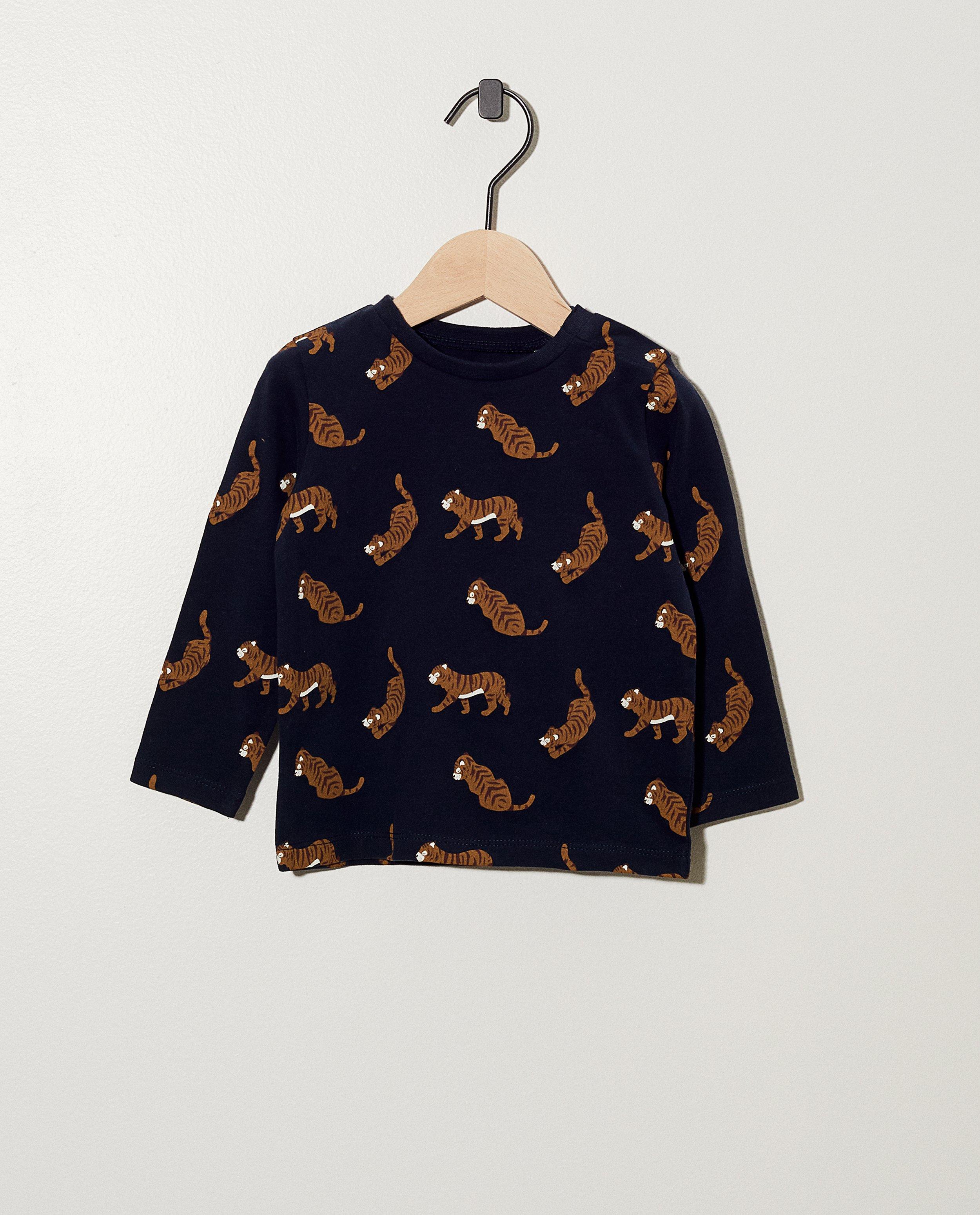 T-shirt bleu à manches longues - coton bio, imprimé de tigres - Cuddles and Smiles